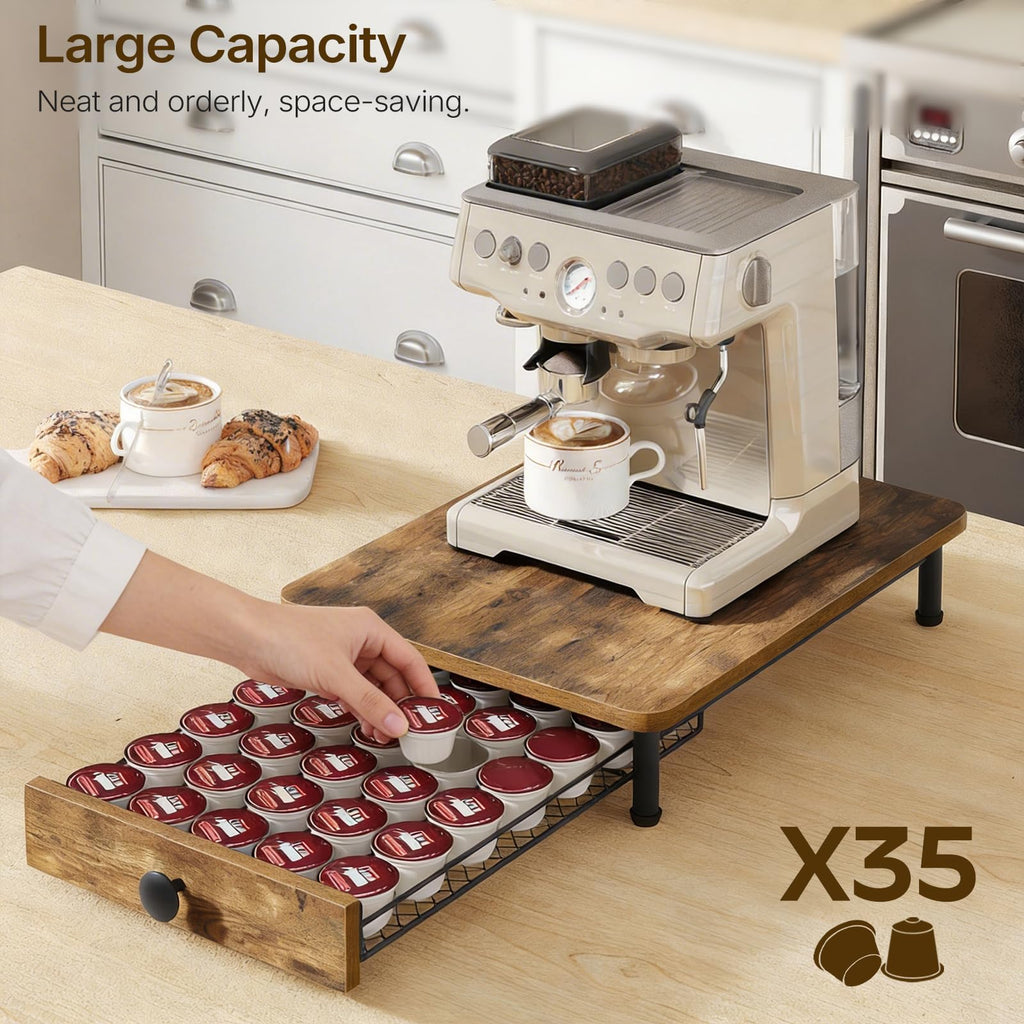 YATINEY Coffee Pod Holder, 35 Capacity Pods Storage Organizer for K Cup, Capsule Storage Holder with Sliding Drawer, for Home Office, Kitchen, Rustic Brown KH08BRG1