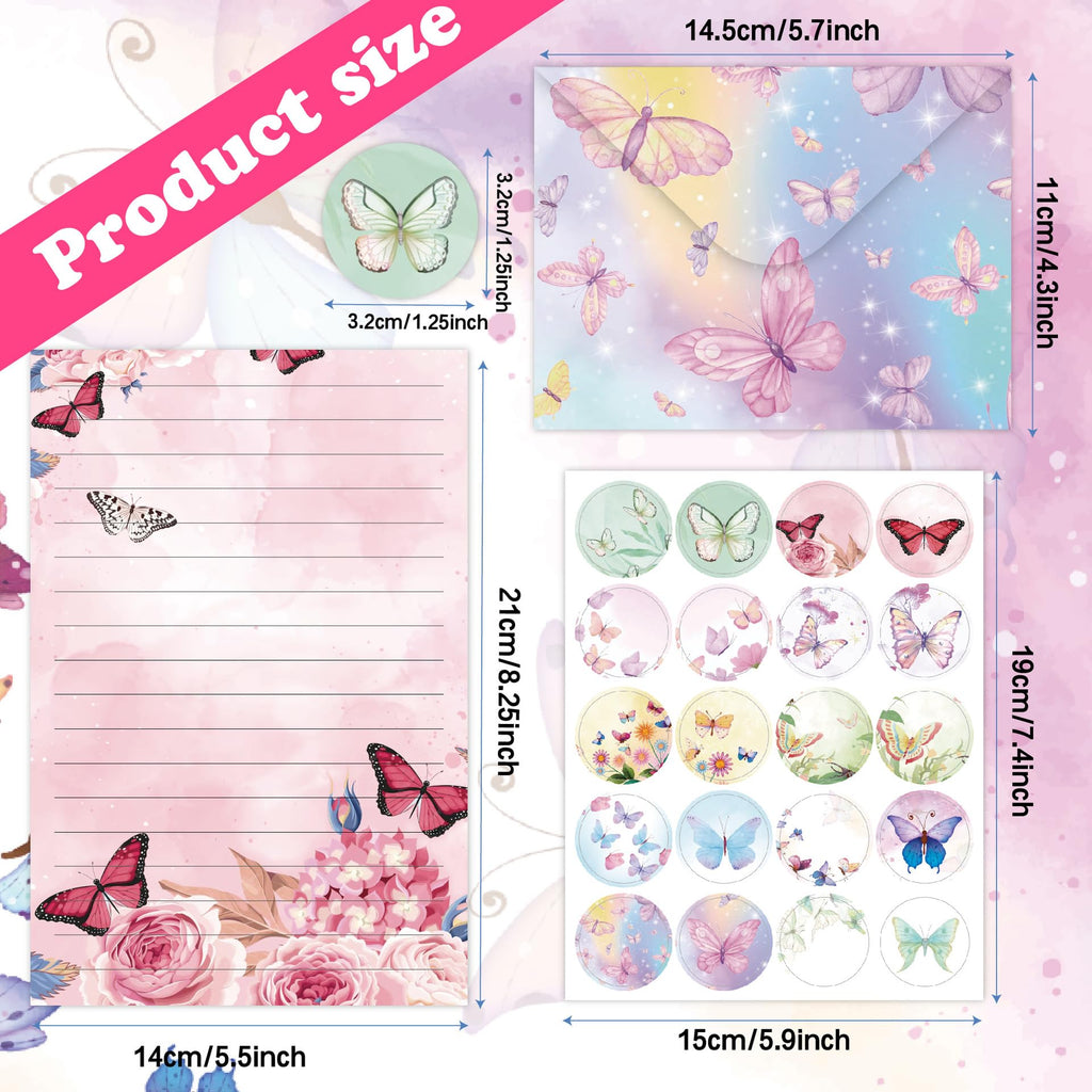 160 Pcs Watercolor Stationery Paper and Envelopes Set, 50 Pcs Butterfly Letter Writing Paper 50 Pcs Matching Envelopes Flower Lined Stationary Paper for Party Girls Office School Supplies