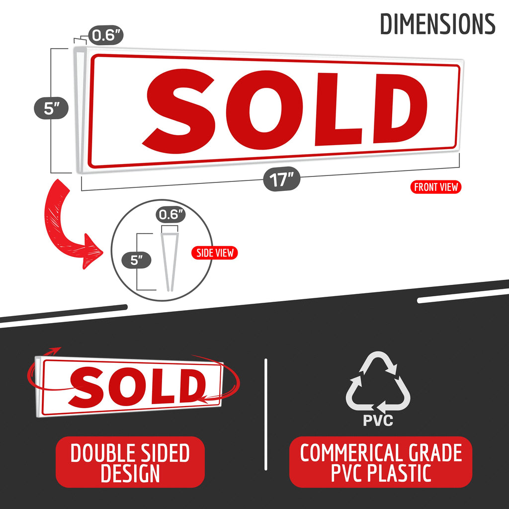 1PC - Sold Real Estate Sign Riders Sleeves, 17" x 5"- Double Sided - PVC Plastic - Sold Sign