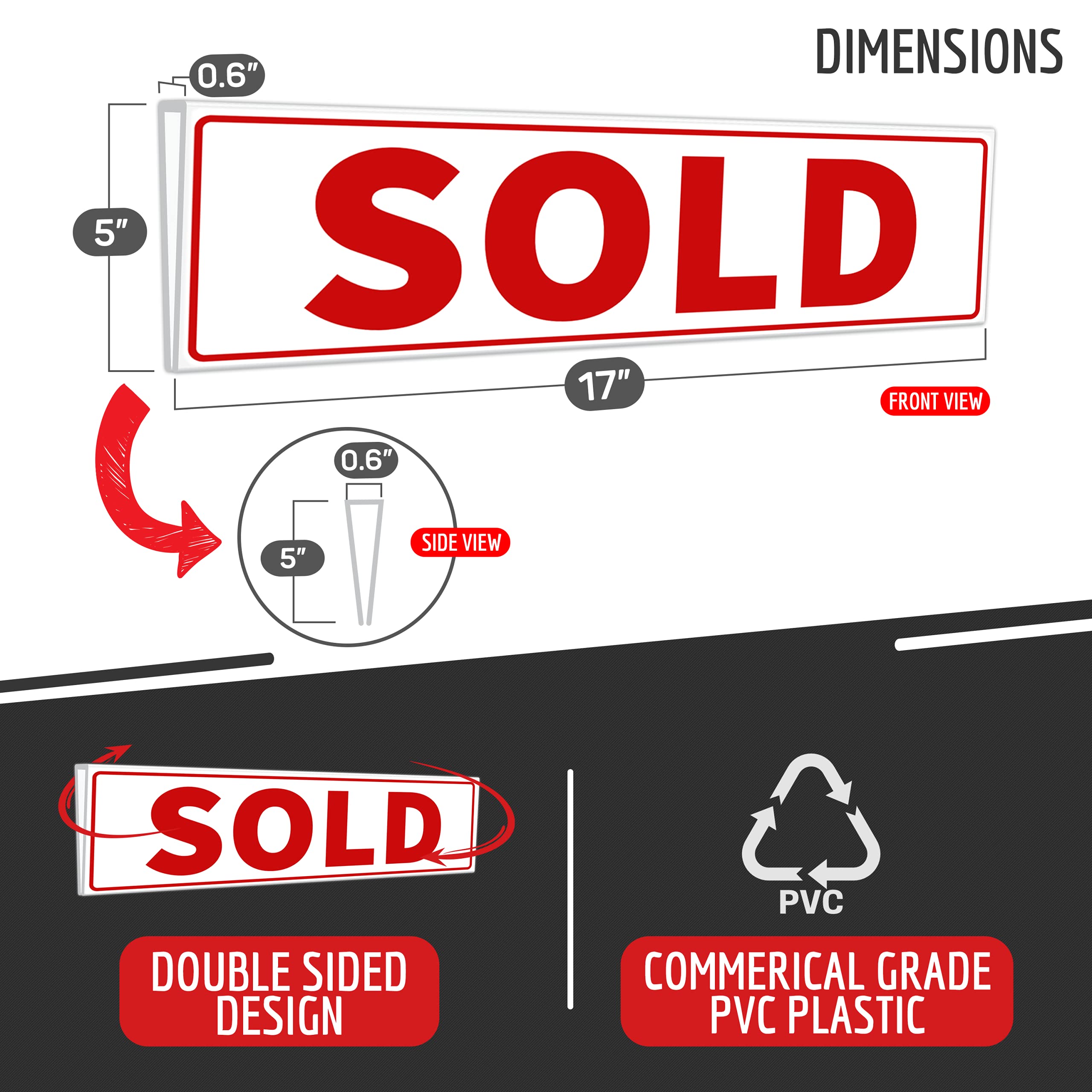 1PC - Sold Real Estate Sign Riders Sleeves, 17" x 5"- Double Sided - PVC Plastic - Sold Sign