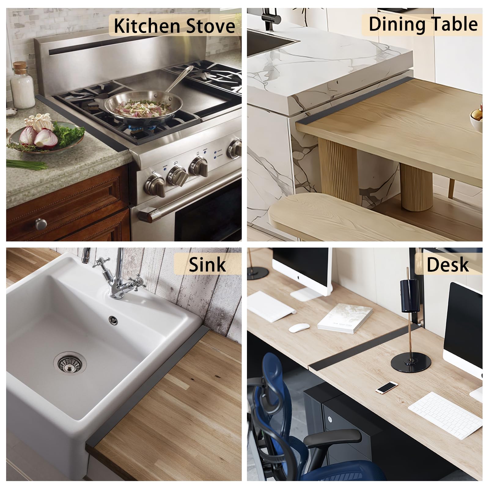 IFORYONLIFE 2pcs Kitchen Stove Counter Gap Covers Stainless Steel Adjustable 13.8-27.5 Inch Stove Side Gap Covers for for Gaps Within 0.8 Inch Width (Black)