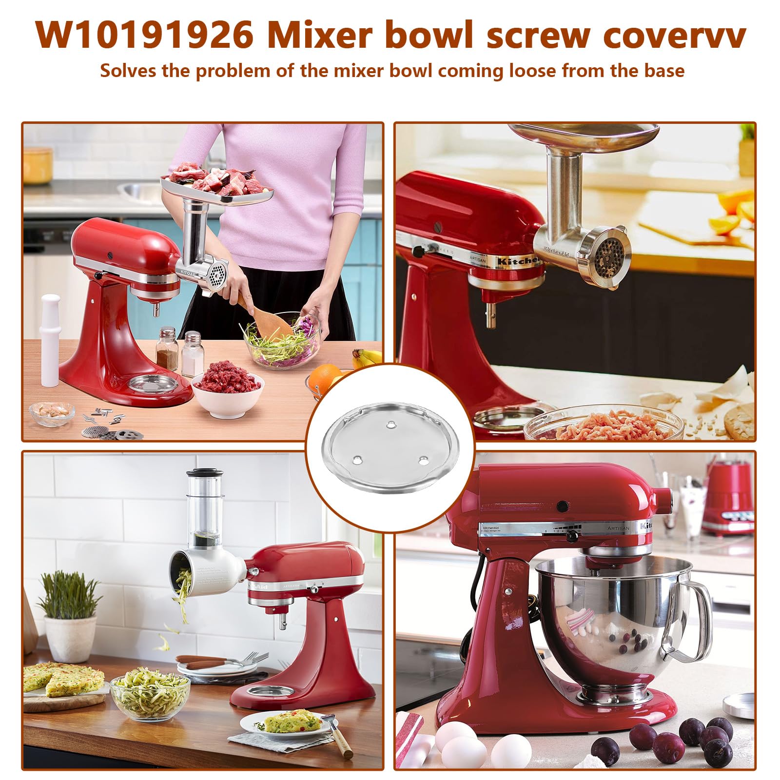 Showingo W10191926 Mixer Bowl Screw Cap Replacement for Whirlpool KitchenAid Kenmore Mixer Bowl Clamping Plate Replace 4163032 WPW10191926 AP6016640 4161126