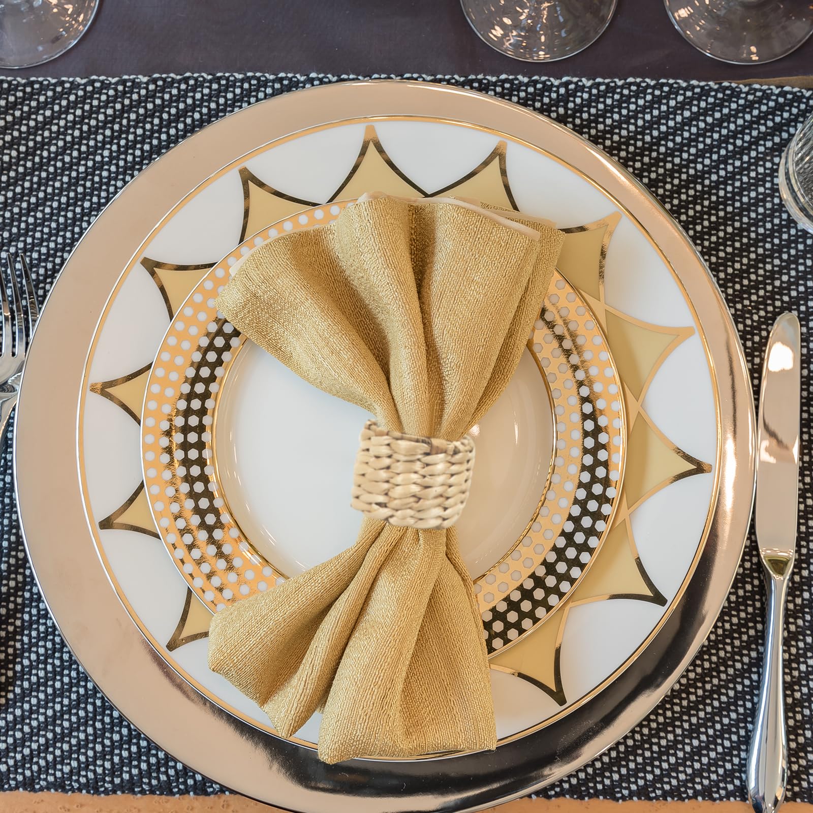 Auch 12Pcs Rustic Woven Napkin Rings, Round, Water Hyacinth, for Kitchen, Restaurant, Party, Wedding, Supplies