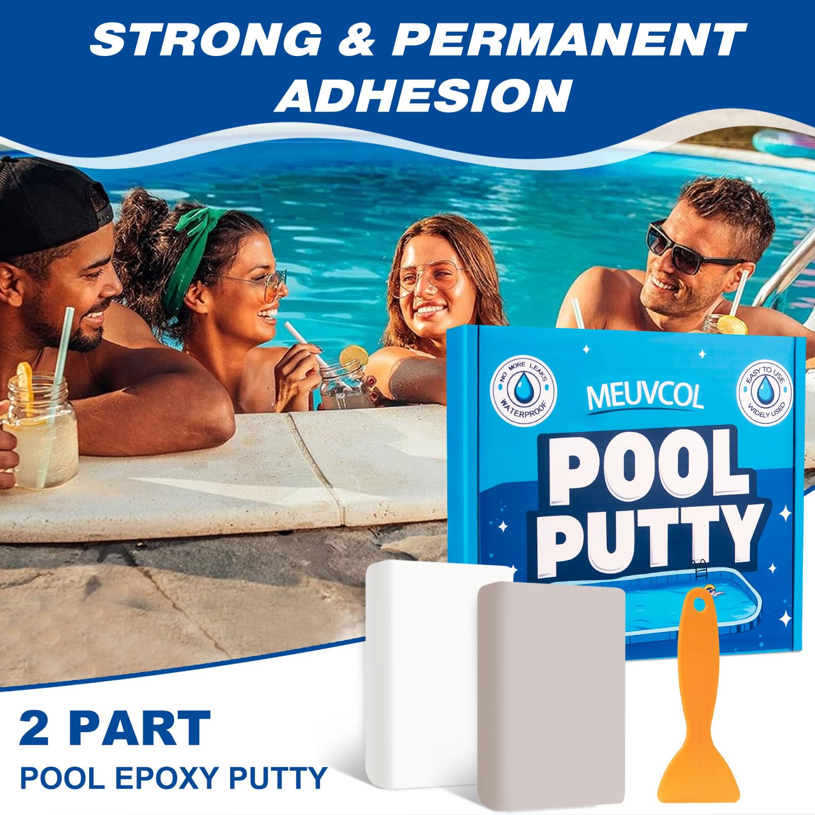 Meuvcol Pool Epoxy Putty, 17.6 Oz Pool Repair Kit for Fixing a Leak Pool Leak, Hot Tub Leaks - Multi-Purpose Pool Leak Sealer for Pools, Concrete, Fiberglass - Underwater and Above Ground Use