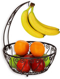 Simple Houseware Fruit Basket Bowl with Banana Tree Hanger - Wire Produce Storage Stand & Organizer for Kitchen Counter, Bronze