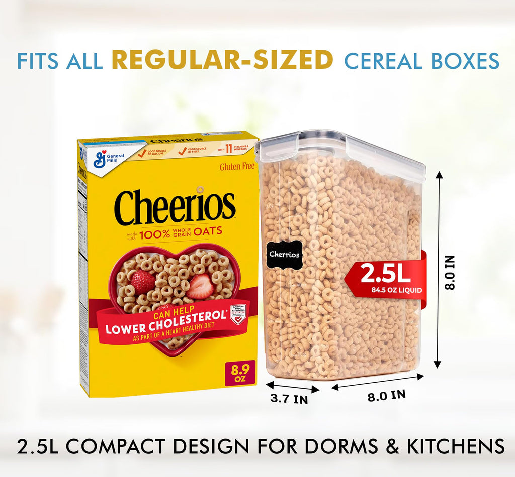 Shazo 2 Pack (2.5L / 15.4 oz) Cereal Storage Containers - Bpa-Free Airtight Food Storage Containers with Lids, BPA-Free Plastic Cereal Dispenser for Pantry, Rice, Flour, Sugar & Pasta