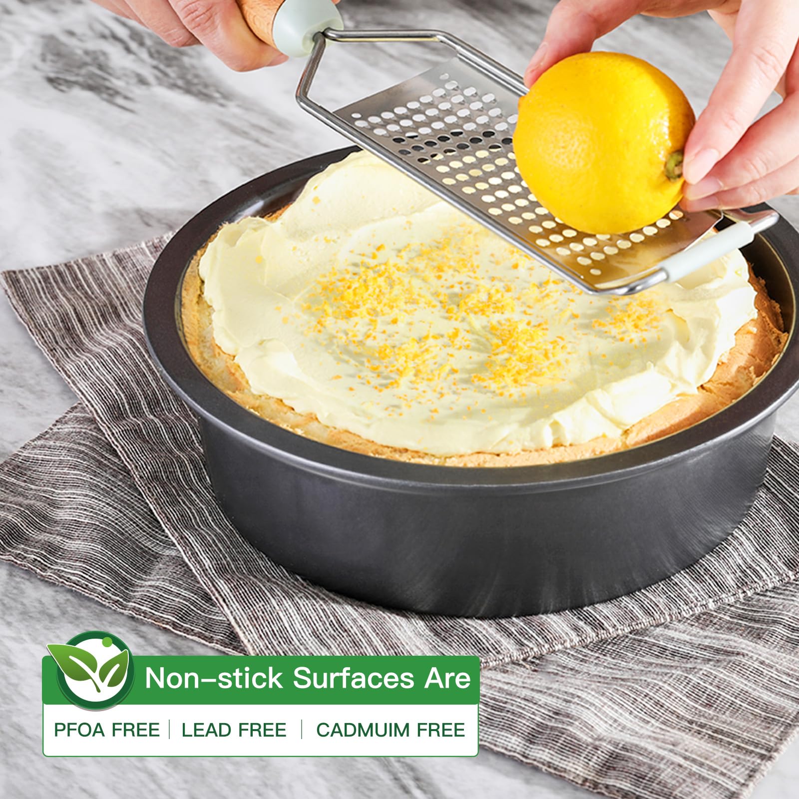HONGBAKE 8 Inch Round Cake Pan Set for Baking, Nonstick Circle Cake Pans with Wider Grips, 2 Pieces Layer Cake Tin, Cheesecake Mold, Huty Duty, Dishwasher Safe - Grey