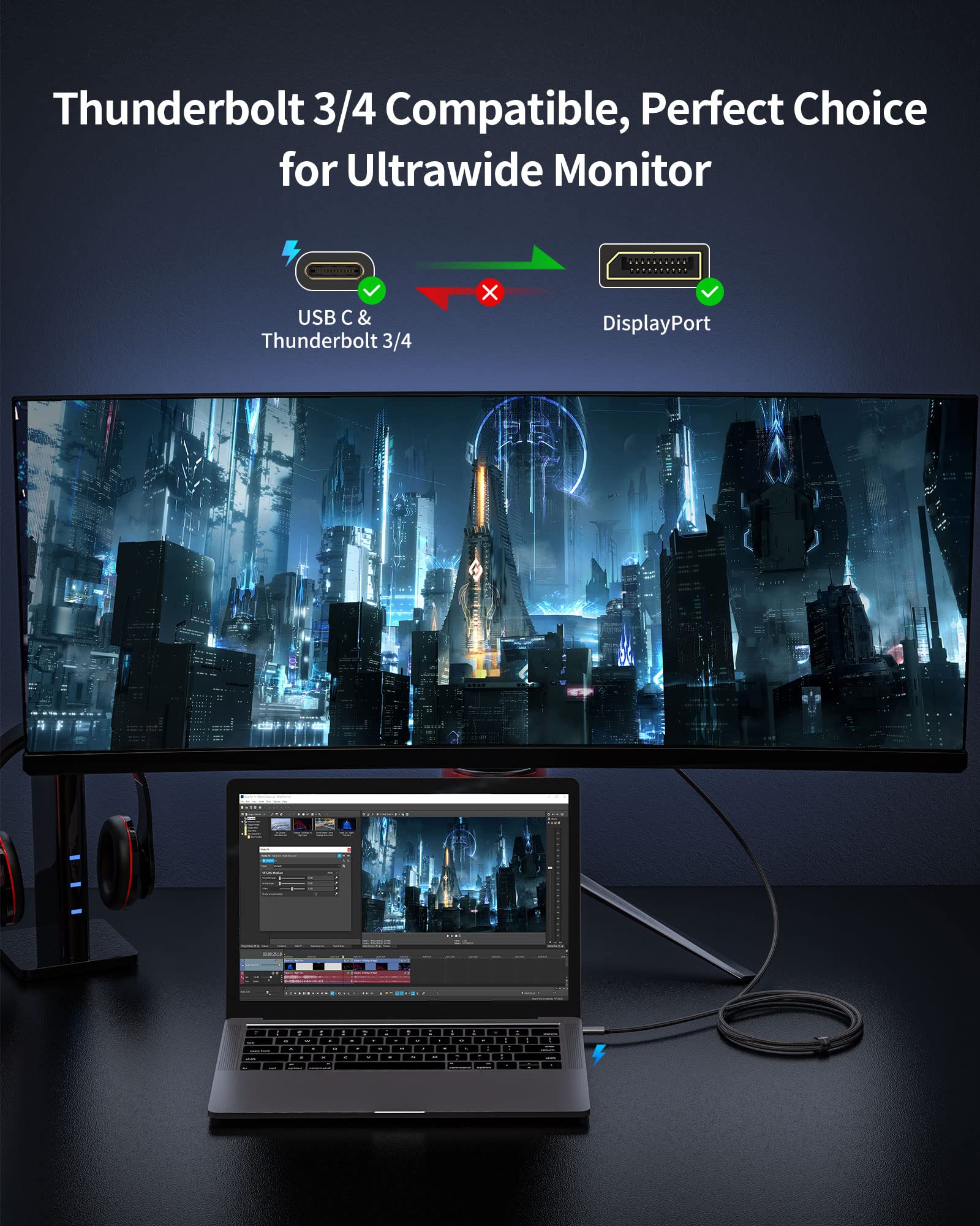 Silkland USB C to DisplayPort 1.4 Cable [8K@60Hz, 4K@144Hz 120Hz, 2K@240Hz], 5K Type C to DP 1.4 Cable, [32.4 Gbps, Thunderbolt 4/3 Compatible] for MacBook Pro M1 M2, Mac Studio, Mac Mini, XPS, 6.6ft