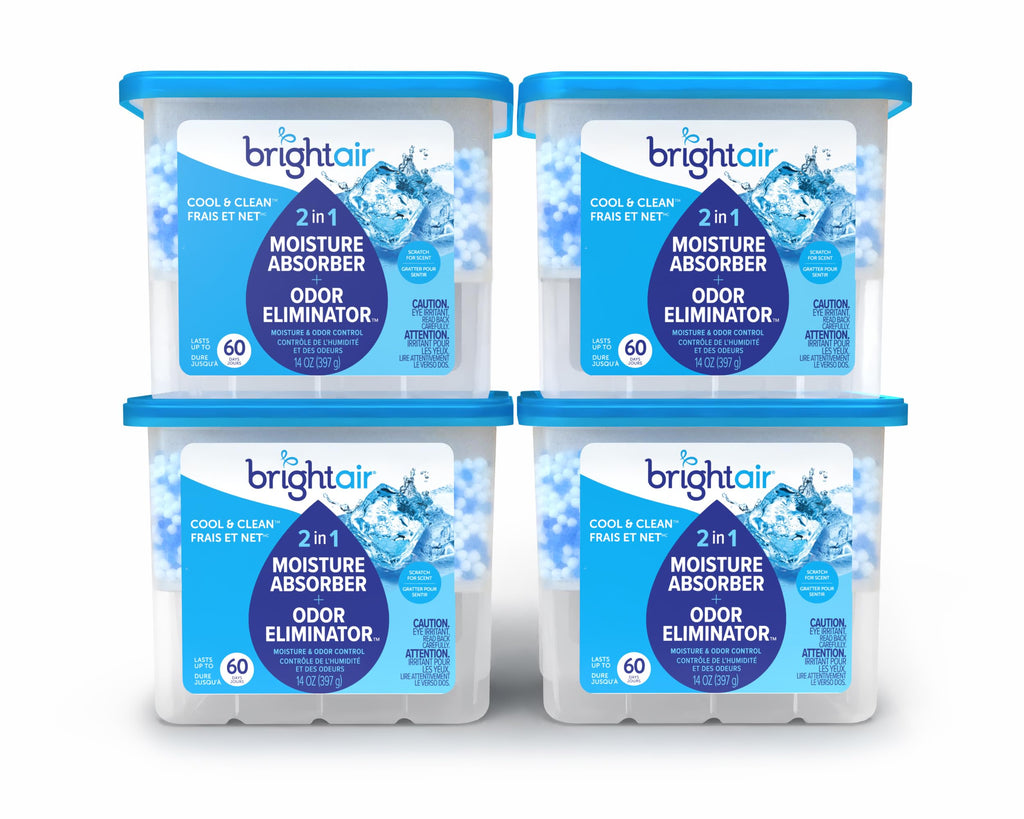 Bright Air, Cool & Clean, 2-in-1 Moisture Absorber & Odor Eliminator, Case of 4, Lasts up to 60 Days Each