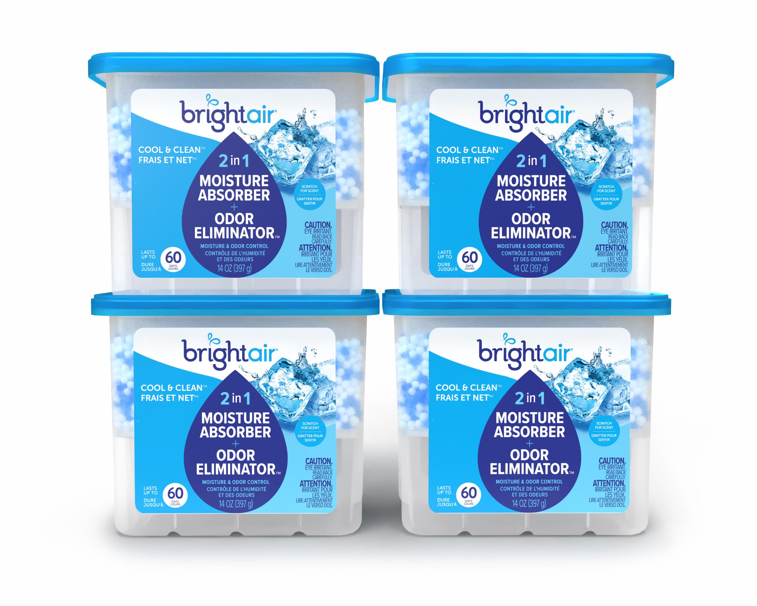 Bright Air, Cool & Clean, 2-in-1 Moisture Absorber & Odor Eliminator, Case of 4, Lasts up to 60 Days Each