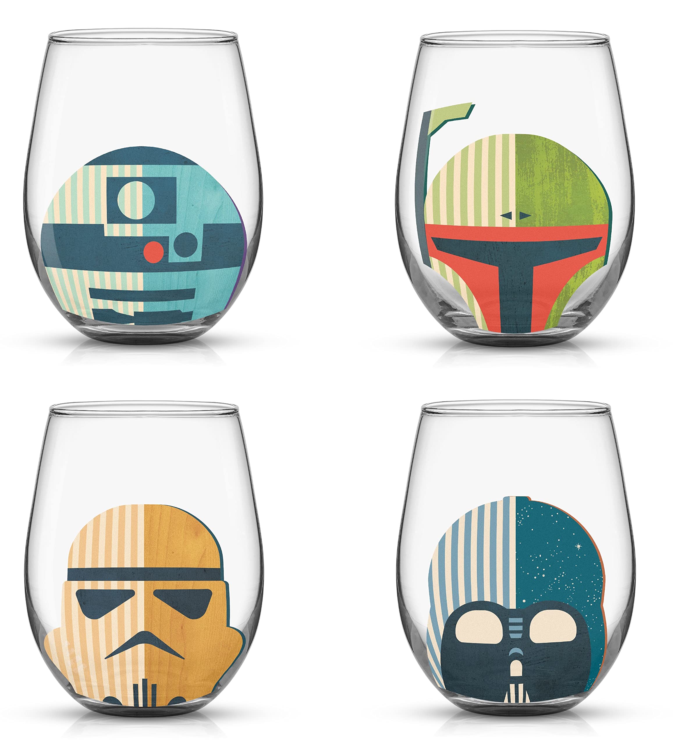 JoyJolt Star Wars™ Helmet Hues Tumblers Stemless Glasses. Set of 4 Large 19oz Glass Drinking Glasses, Wars Kitchen Gifts and, Collectibles for Adults