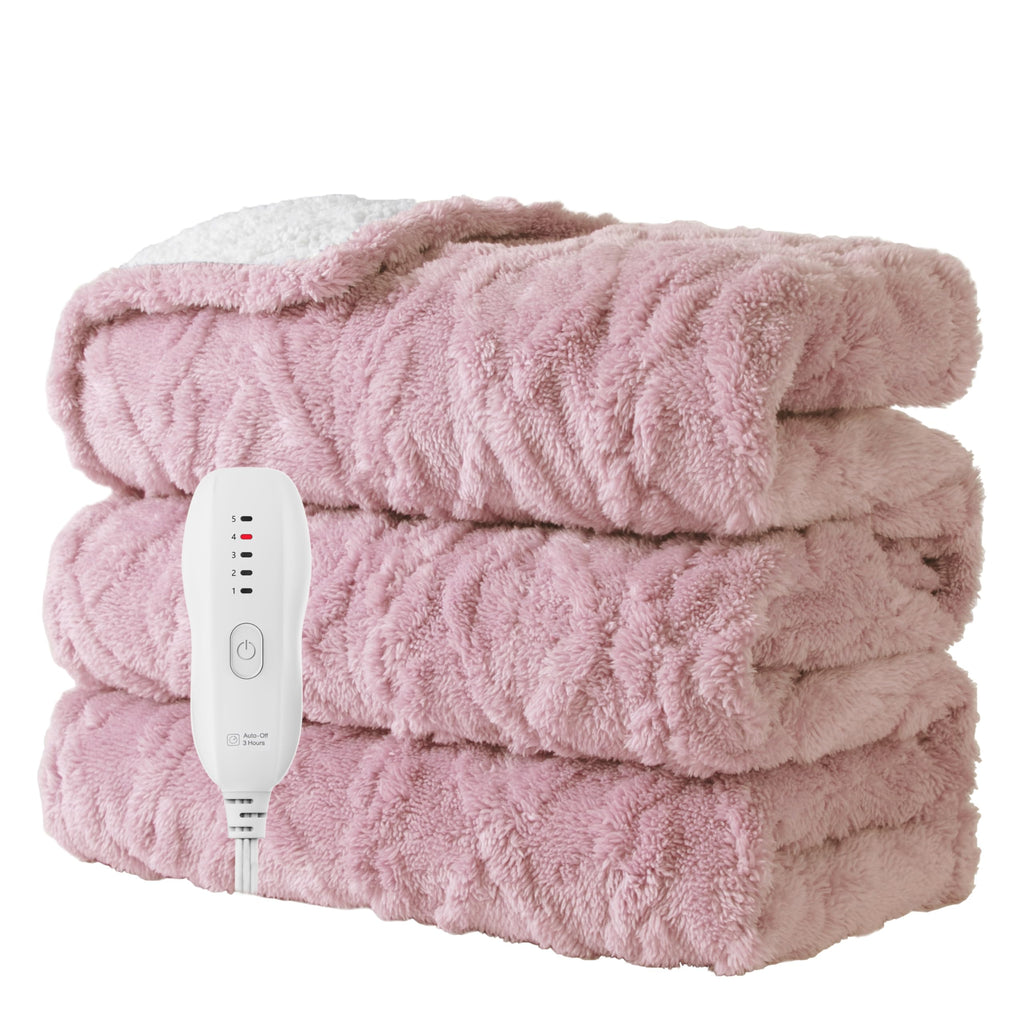 Aheadpret Heated Blanket-Electric Blanket 50"x60" Soft Heated Throw Blanket with 5 Heating Levels & 3 Hours auto-Off,Machine Washable (Pink