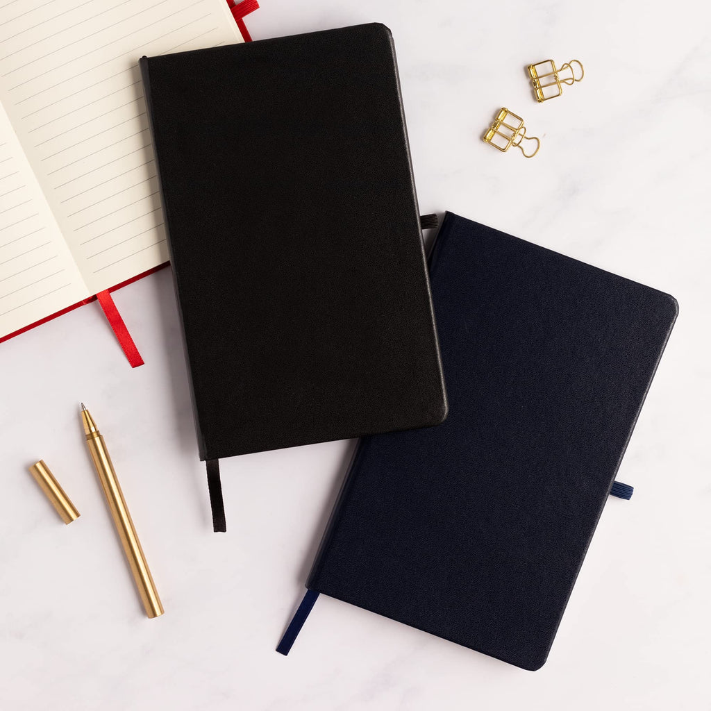 WallDeca Lined Journal Notebooks 4 Pack | Hard Cover, 240 Pages, College Ruled 21 x 13 cm, Ivory 80 GSM Paper | Notebooks for Work, School, Business, College, Notes, Journaling (4-Pack)