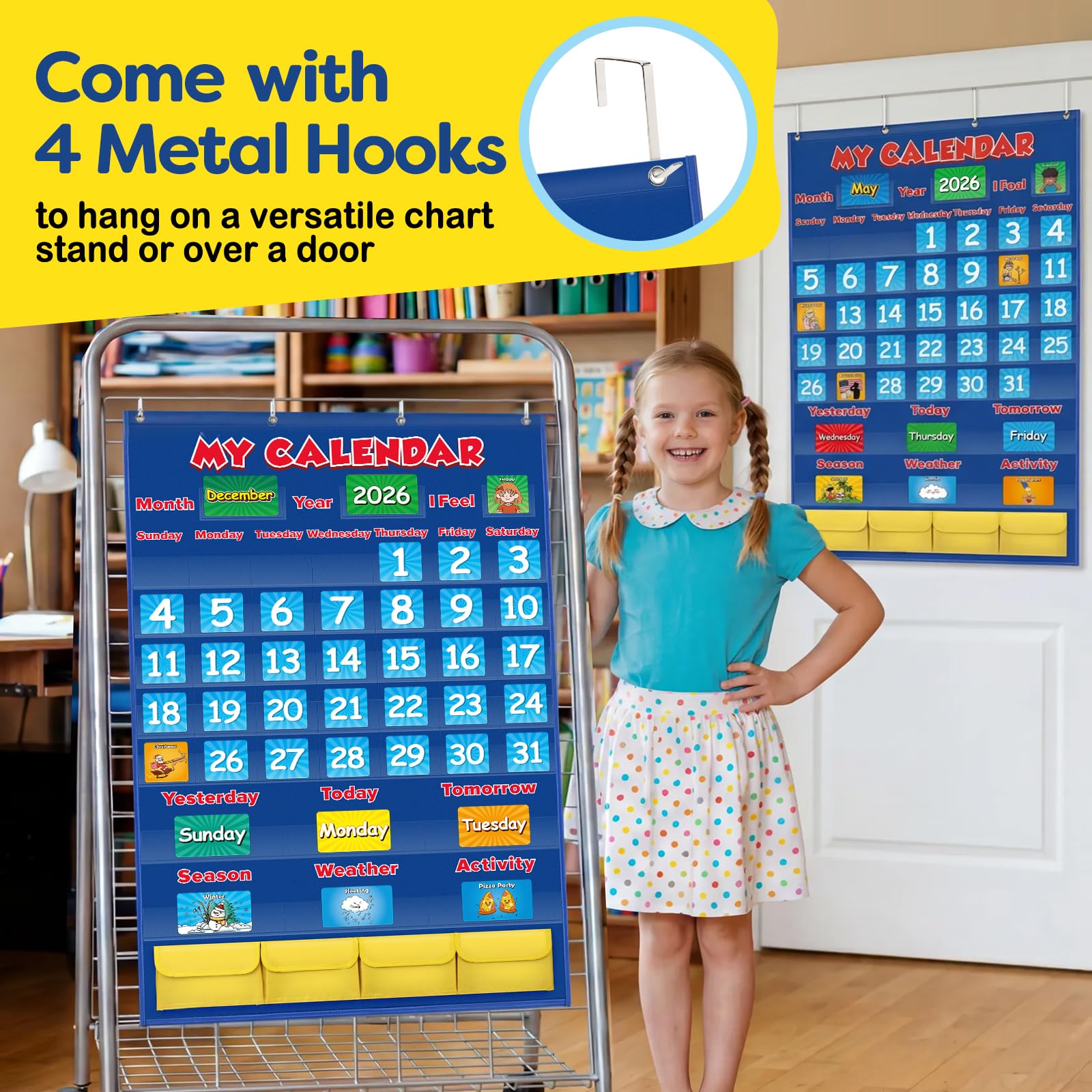 Aizweb Classroom Calendar Pocket Chart,Monthly Calendar for Kid Preschool Kindergarten Classroom Elementary Must Haves,Classroom Decorations Decor,Homeschool Teacher Supplies,Back to School Supplies