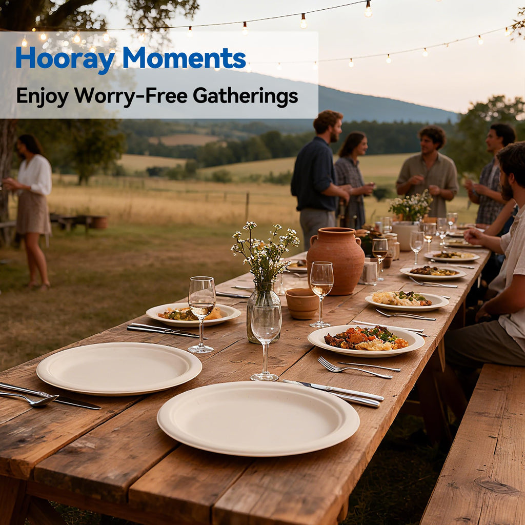 Leafory 7 Inch Compostable Paper Plates 100 Pack – Heavy Duty, Eco-Friendly, Biodegradable Sugarcane & Bamboo Fiber, Natural Disposable Plates for Party, Camping & Everyday Use