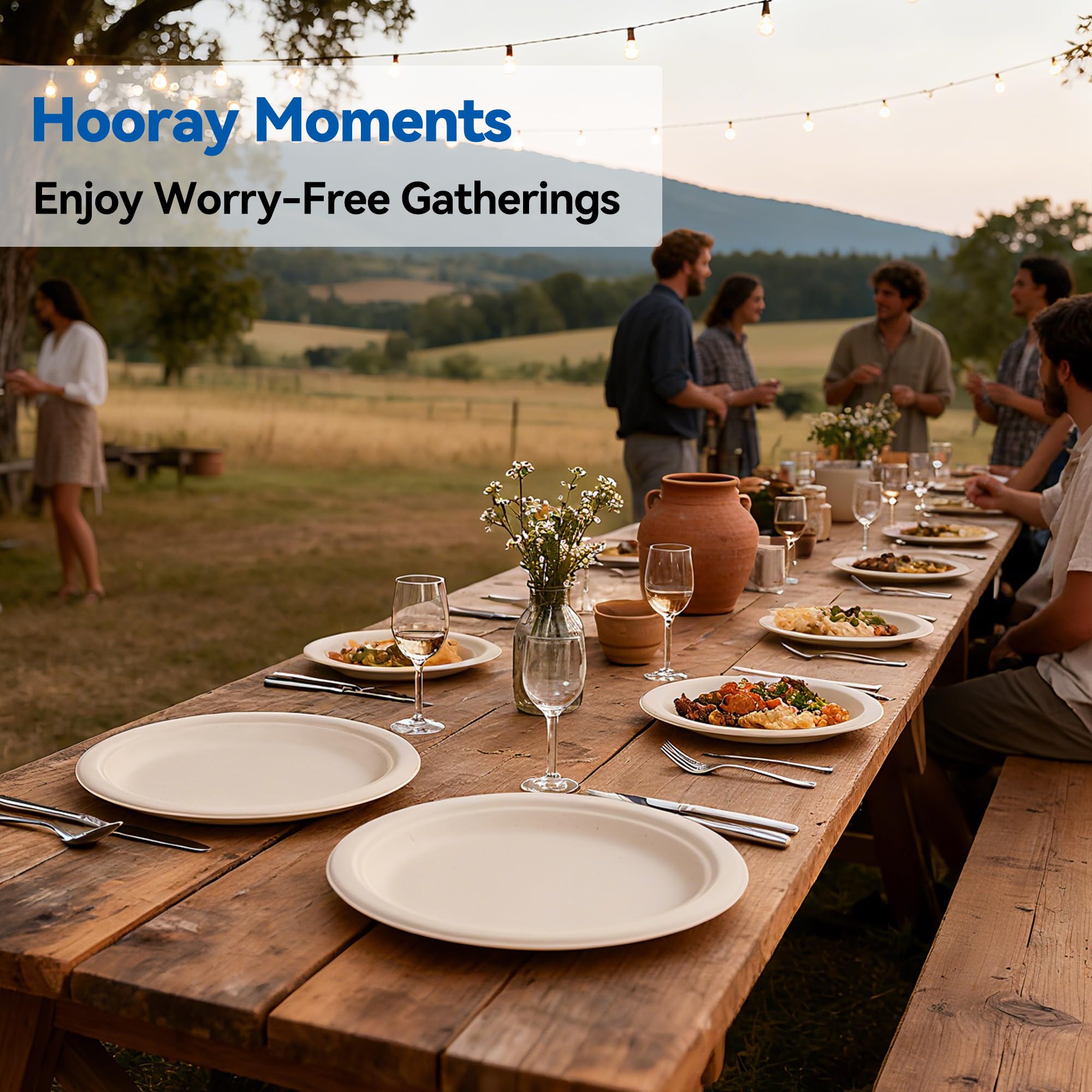 Leafory 7 Inch Compostable Paper Plates 100 Pack – Heavy Duty, Eco-Friendly, Biodegradable Sugarcane & Bamboo Fiber, Natural Disposable Plates for Party, Camping & Everyday Use