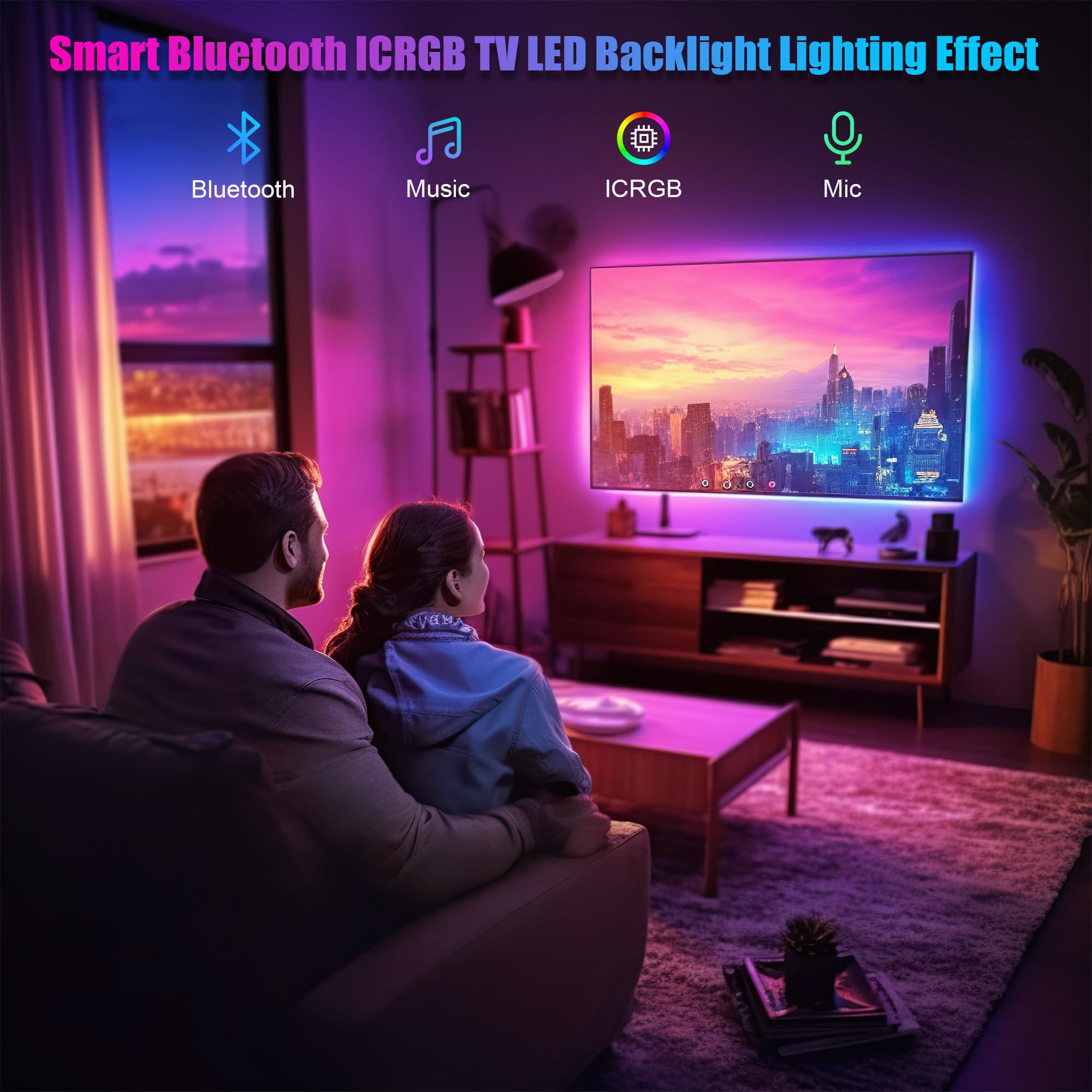 24.6FT LED Lights for TV - ICRGB TV LED Backlight Kit for 80-100 Inch, Work with APP & Remote Control, Music Sync TV LED Lights, TVs Lights Behind, USB Powered