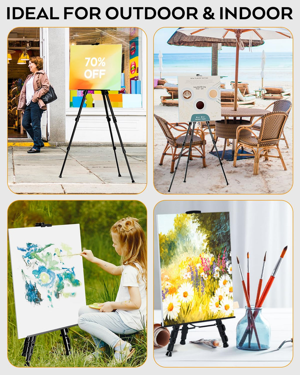 Nicpro Painting Easel for Display, Adjustable Height 17" to 66" Tabletop & Floor Art Easel, Metal Tripod Artist Easels Stand for Painting Canvas, Wedding Signs with Carry Bag - Black