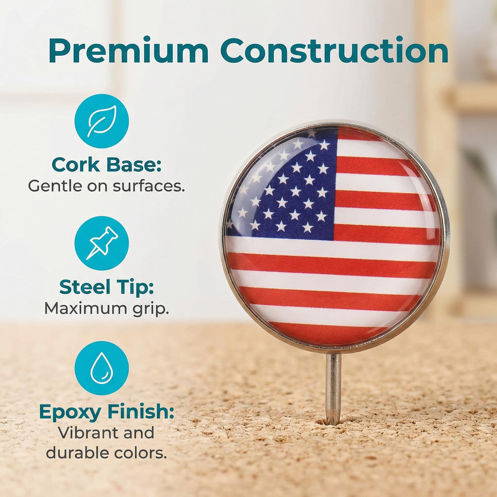 Veemoon 291 Piece Country Flag Pushpins Colorful National Flag Thumbtacks for Maps Bulletin Boards and Calendars Ideal for Home and Office Use