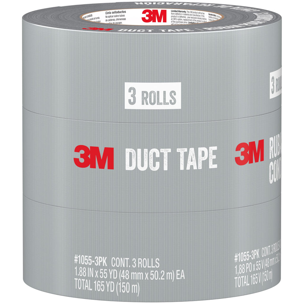 3M Duct Tape, 3 Rolls, 1.88 Inches x 55 Yards, Hand Tear, Bundle, Patch, Protect & Repair, Great Strength for Durability, Adheres to Multiple Surfaces (1055-3PK)