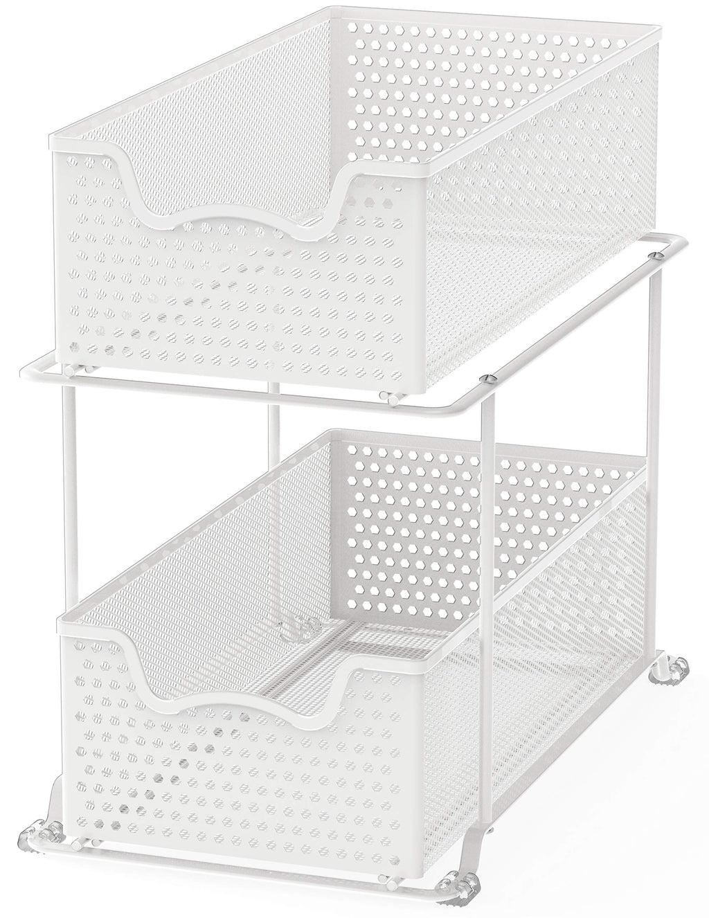 SimpleHouseware 2 Tier Sliding Cabinet Basket Organizer Drawer, White