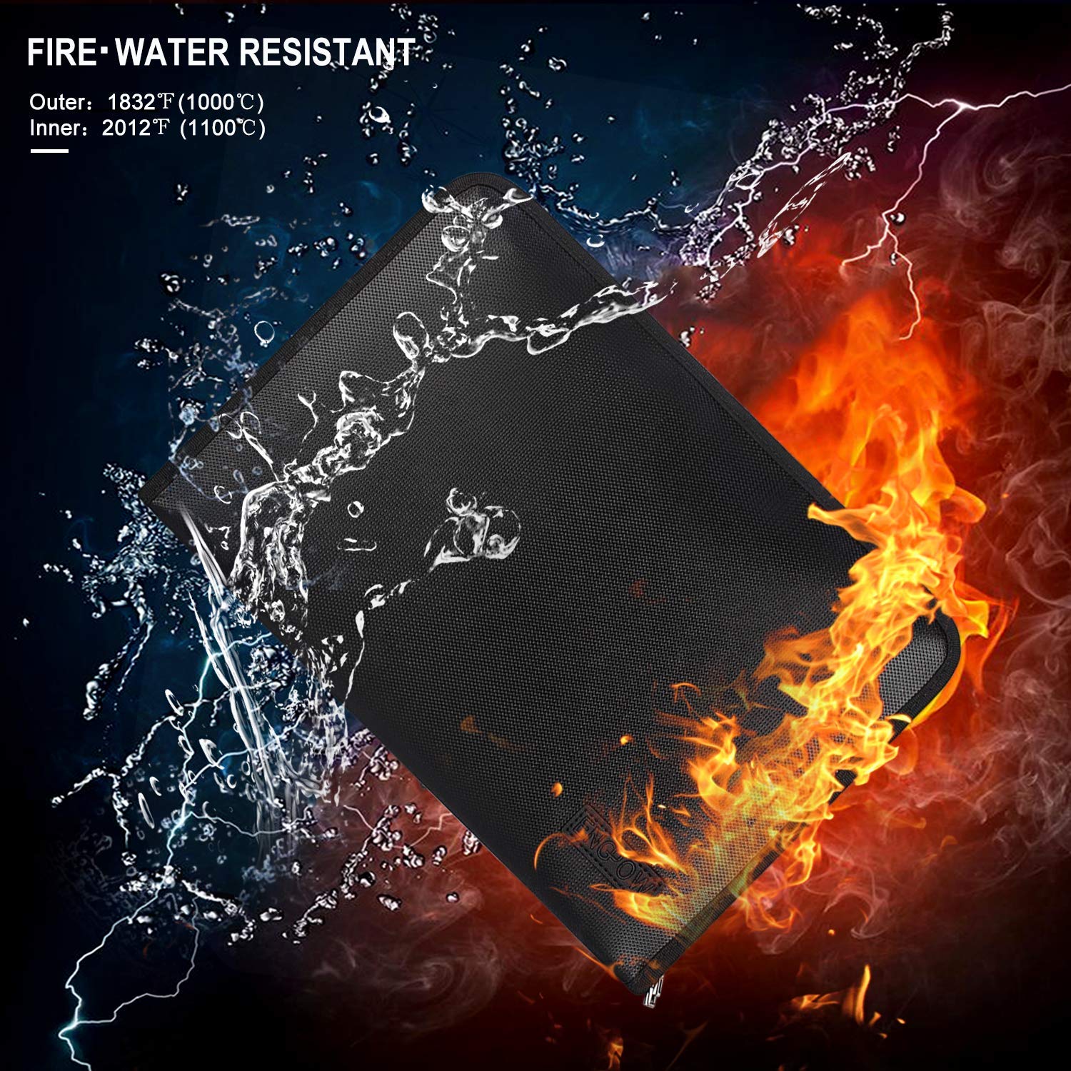 Expanding File Folder Important Document Organizer Fireproof & Waterproof Document Bag with A4 Size 3 Pockets Zipper Closure Non-Itchy Silicone Coated Portable Filing Wallet Pouch(14.3inx9.8inx1.6in)