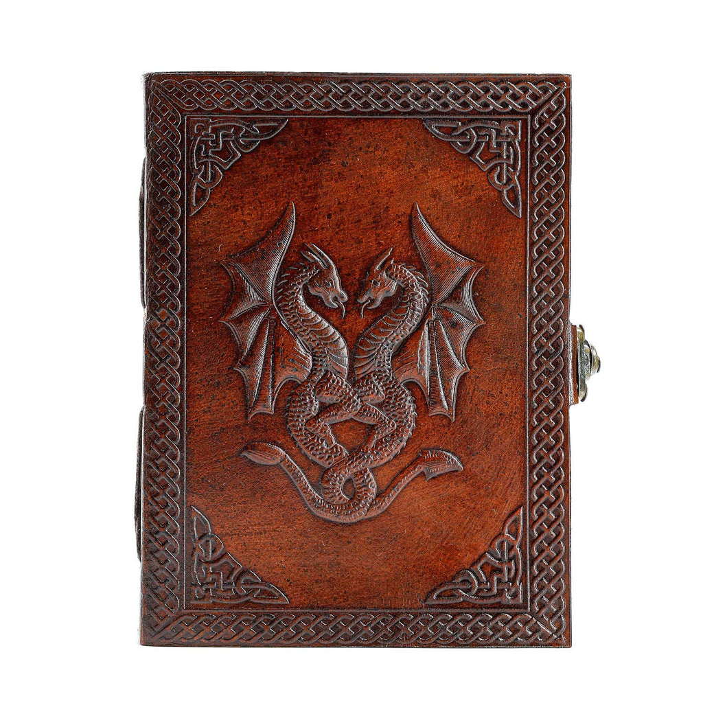 Handmade Leather Double Dragon Journal/Writing Diary/Bound Daily Notepad for Men & Women Unlined Paper Medium, Writing pad Gift for Artist, Sketch (8 x 6, Brown)