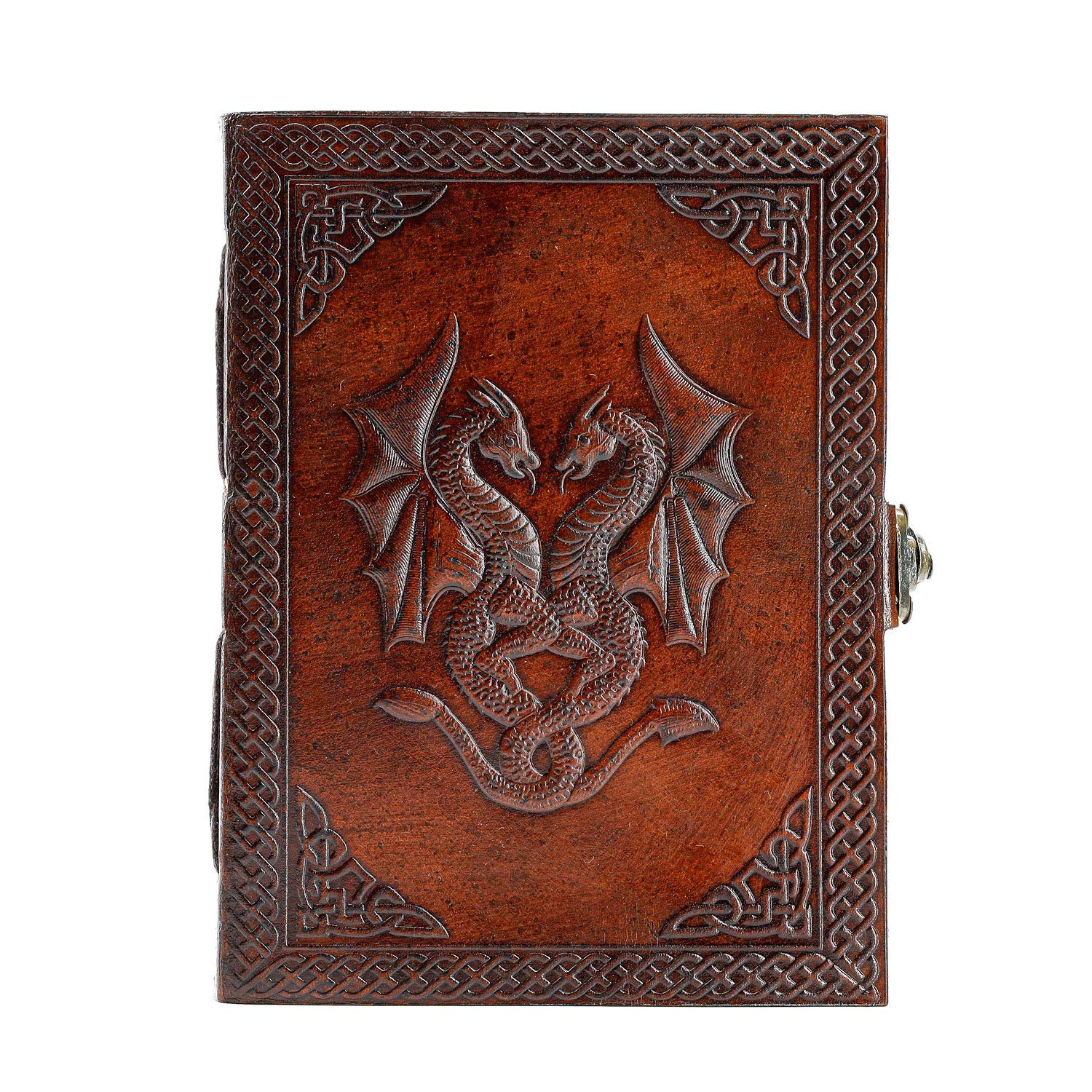 Handmade Leather Double Dragon Journal/Writing Diary/Bound Daily Notepad for Men & Women Unlined Paper Medium, Writing pad Gift for Artist, Sketch (8 x 6, Brown)