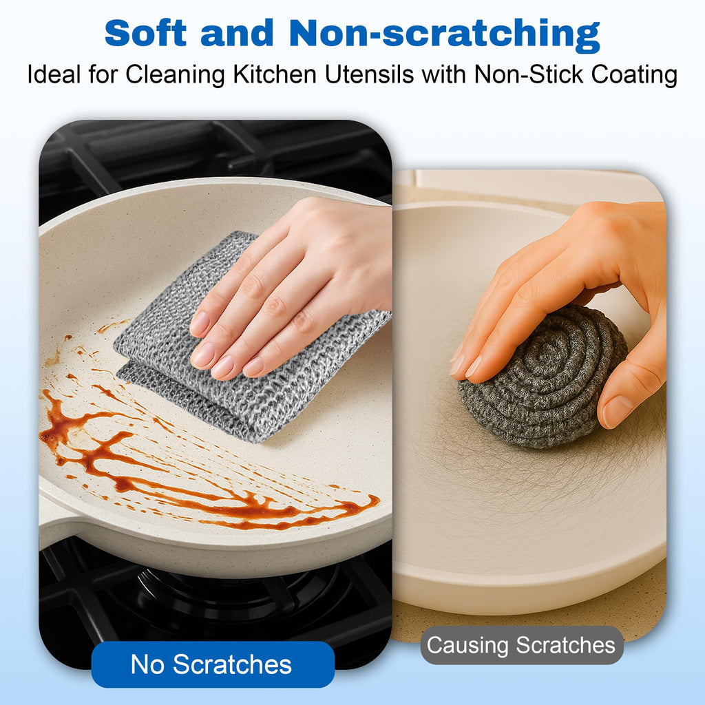 36 Pcs Cleaning Cloths for Wet & Dry, 20 x 20cm Non Scratch Steel Wire Dishwashing Rag, Double Sided Mesh Metal Dish Cloth, Multipurpose Wire Miracle Cleaning Cloths for Kitchen, Cookware, Dishes
