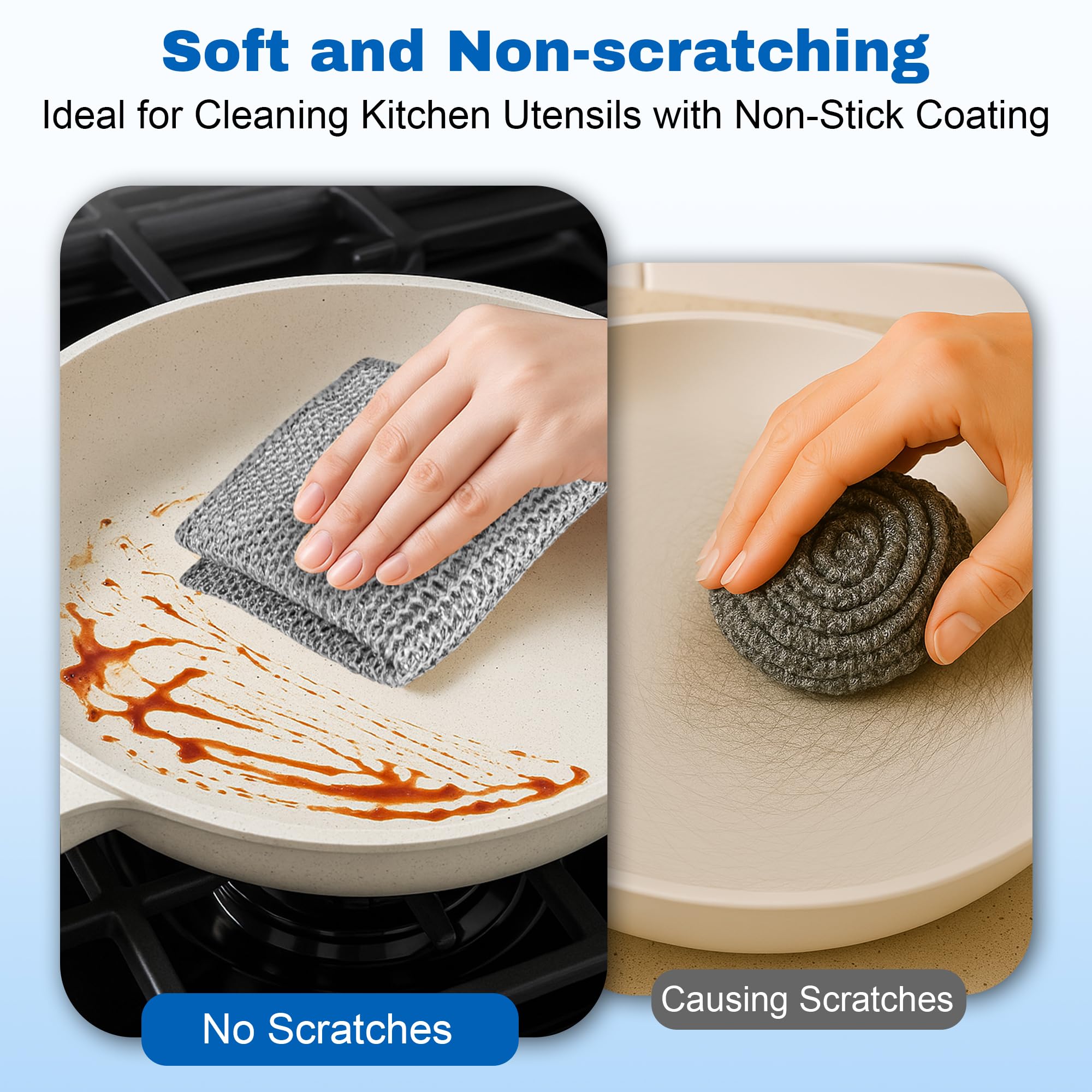 36 Pcs Cleaning Cloths for Wet & Dry, 20 x 20cm Non Scratch Steel Wire Dishwashing Rag, Double Sided Mesh Metal Dish Cloth, Multipurpose Wire Miracle Cleaning Cloths for Kitchen, Cookware, Dishes