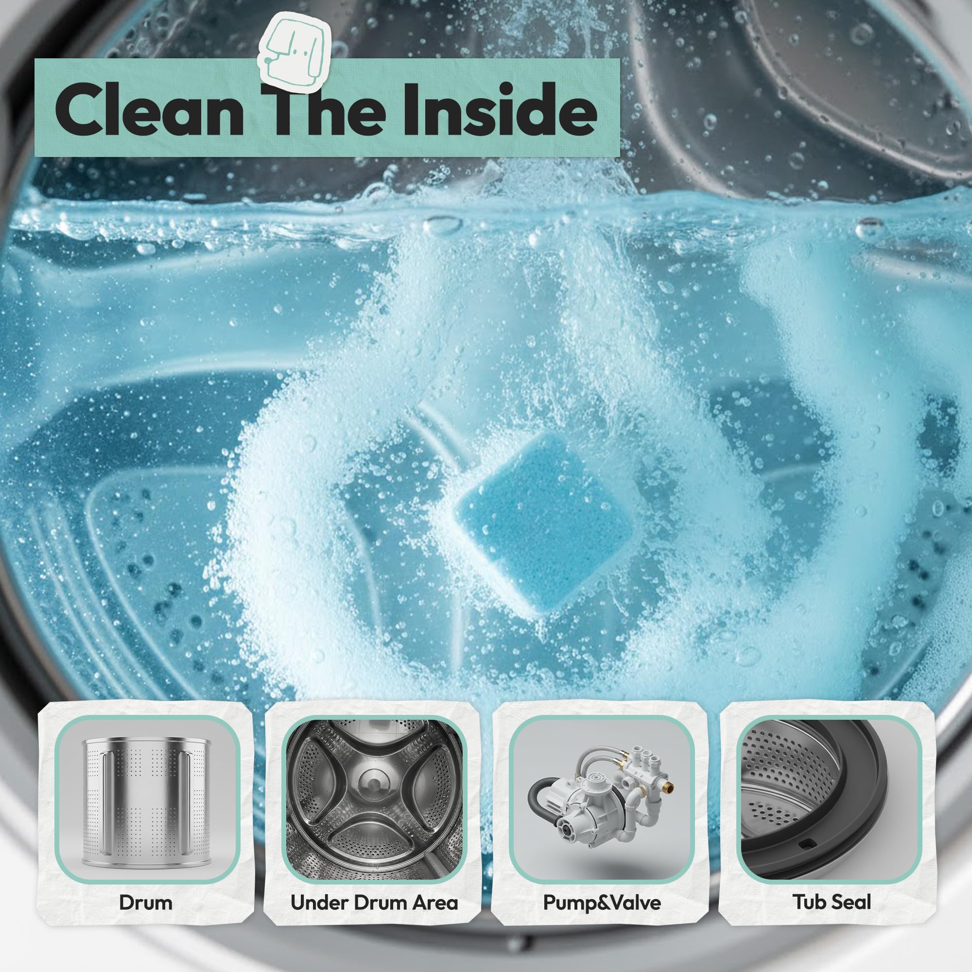 12 Month Supply of Washing Machine Cleaner - 24 Pack Powerful Descaler Tablets for Deep Cleaning, Remove Odor & Residue in HE Front & Top Loaders, Septic Safe