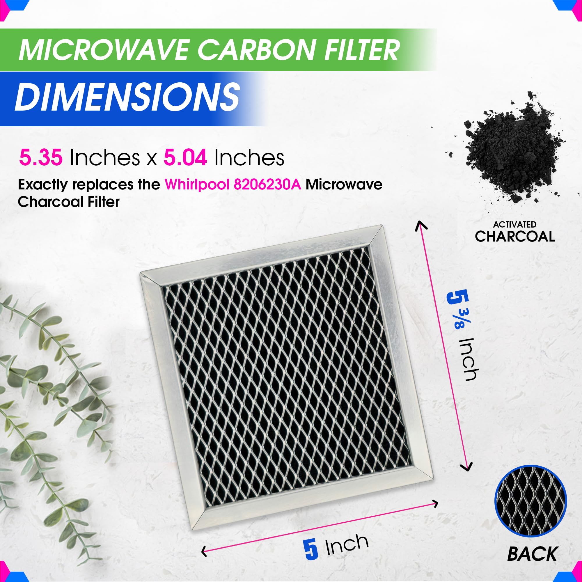 Replacement for Whirlpool 8206230A Microwave Charcoal Filter (2-Pack)