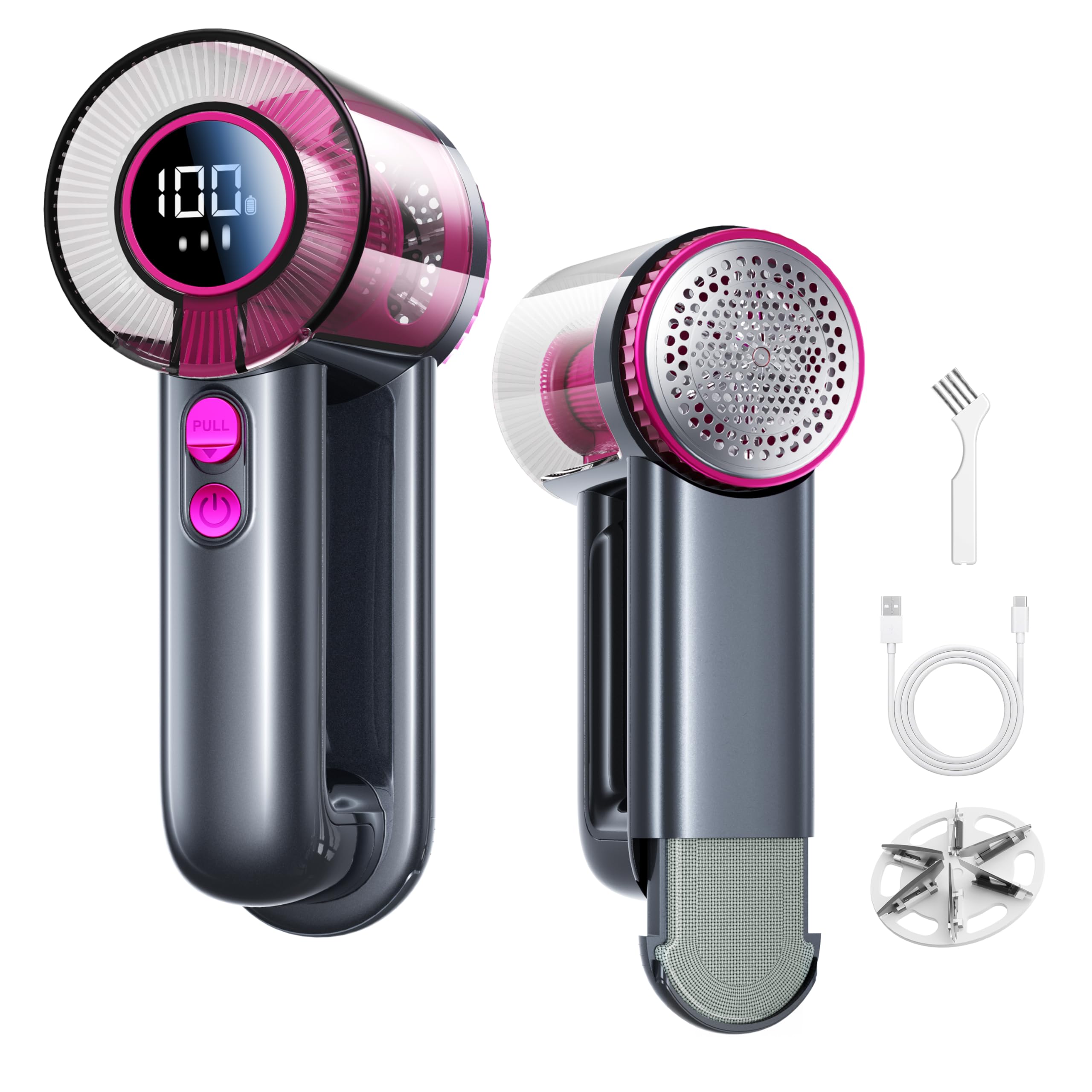 DRFLASH 2-in-1 Fabric Shaver Rechargeable - 3 Speeds Lint Remover with Digital LED Display & Type-C Fast Charging Port, Electric Sweater Defuzzer for Clothes, Furniture, Couch, Blanket