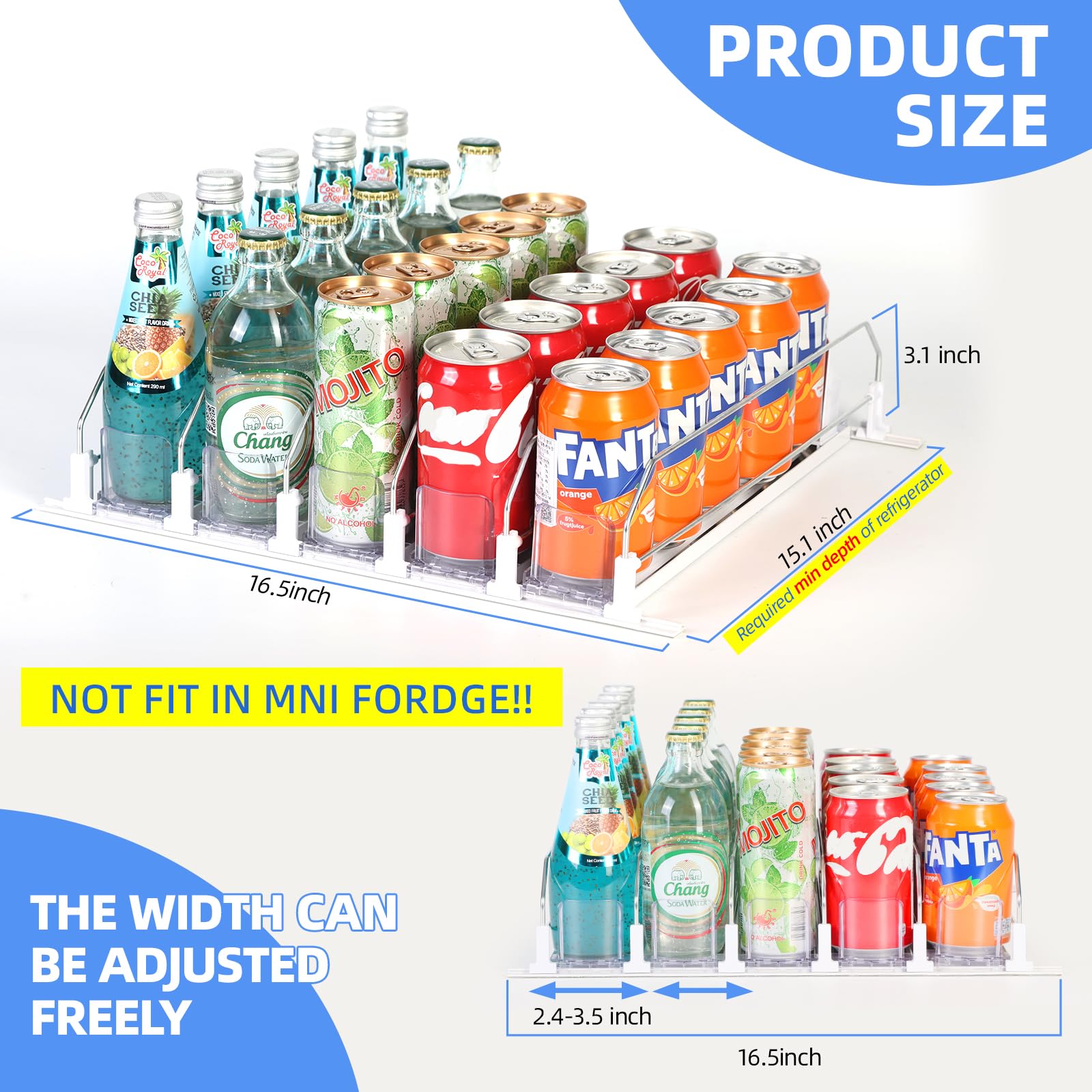 GlintFy Drink Organizer for Fridge,Soda Can Dispenser for Refrigerator,Upgraded 5 Row Fridge Drink Organize,Drink Pusher for Fridge,Automatic Refrigerator Drink Organize for Fridge Holds up to 25 Cans