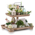 Hanobe Farmhouse Tiered Tray Stand: 2 Tier Easter Serving Trays - Coffee Table Decor Two Rectangle Wood for Kitchen Counter
