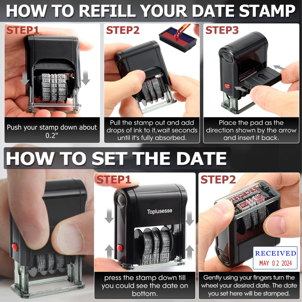 Toplusesse Paid Stamp with Date Self-Inking Paid Date Stamp Office Rubber Phrase & Date Stamp for Business 12-Year Band Red Ink 2024-2035