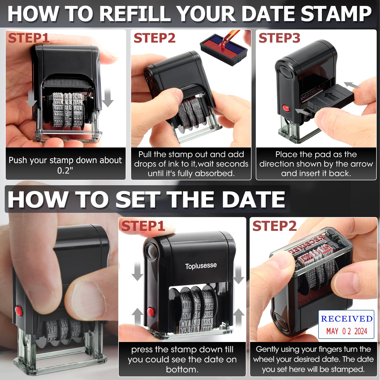 Toplusesse Paid Stamp with Date Self-Inking Paid Date Stamp Office Rubber Phrase & Date Stamp for Business 12-Year Band Red Ink 2024-2035
