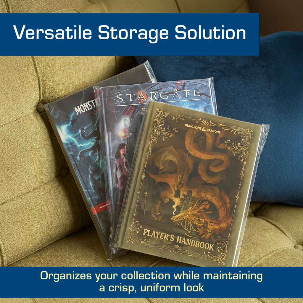 BCW Book Storage Bags – 100 Pack | 10" x 13" + 2" Fold-Over Flap | Archival-Safe Polypropylene Sleeves for RPG Books, Manuals & Magazines | Crystal Clear Book Protector Bags