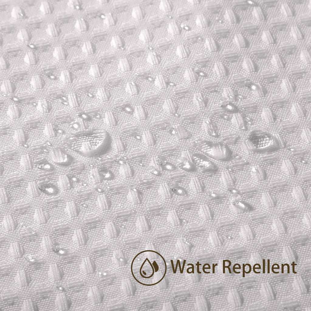 Waffle Weave Shower Curtain with Stainless Steel Hooks - 256 GSM Heavy Duty Fabric Bath Curtains, Hotel Luxury Quality, Water Resistant, Machine Washable, Weighted Hem, 72 x 72 Inches (White)