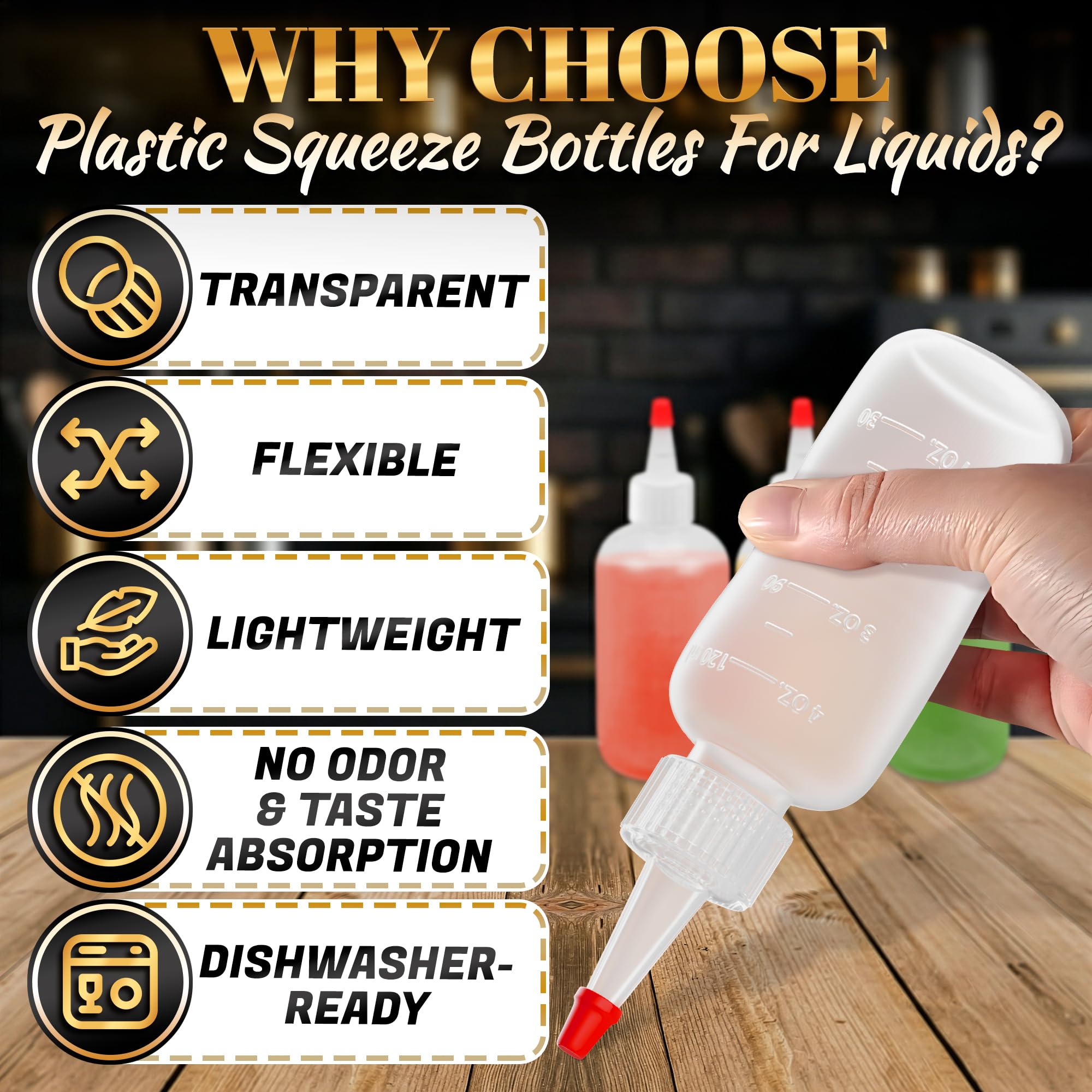 6 Pcs Small Squeeze Bottles for Liquids – 4oz Clear Small Squeeze Bottle for Sauces, Oils, Salad Dressing, Ketchup, Mustard, Pancake Batter, Dishwasher Safe – Precise Dispensing for Cooking and Crafts