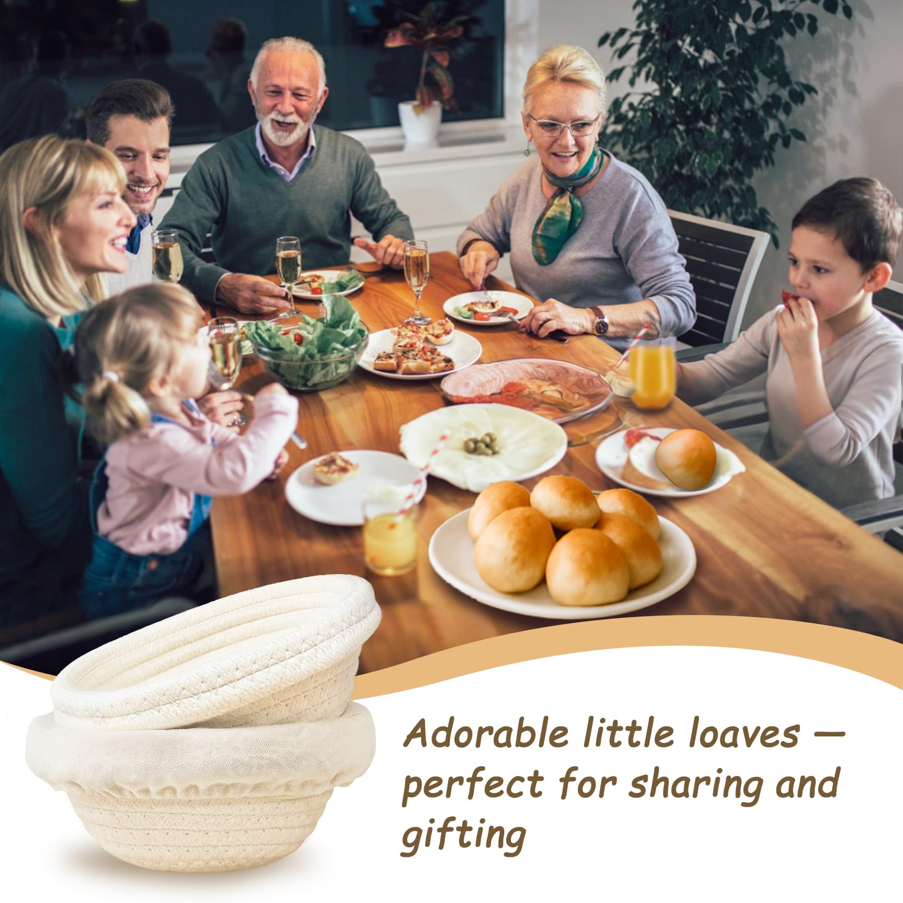 Mini Banneton Proofing Basket (5.5'', Set of 6), Natural Cotton Rope Small Banneton Basket & Liner, Sourdough Proofing Basket for Bread Bowls & Small Loaves