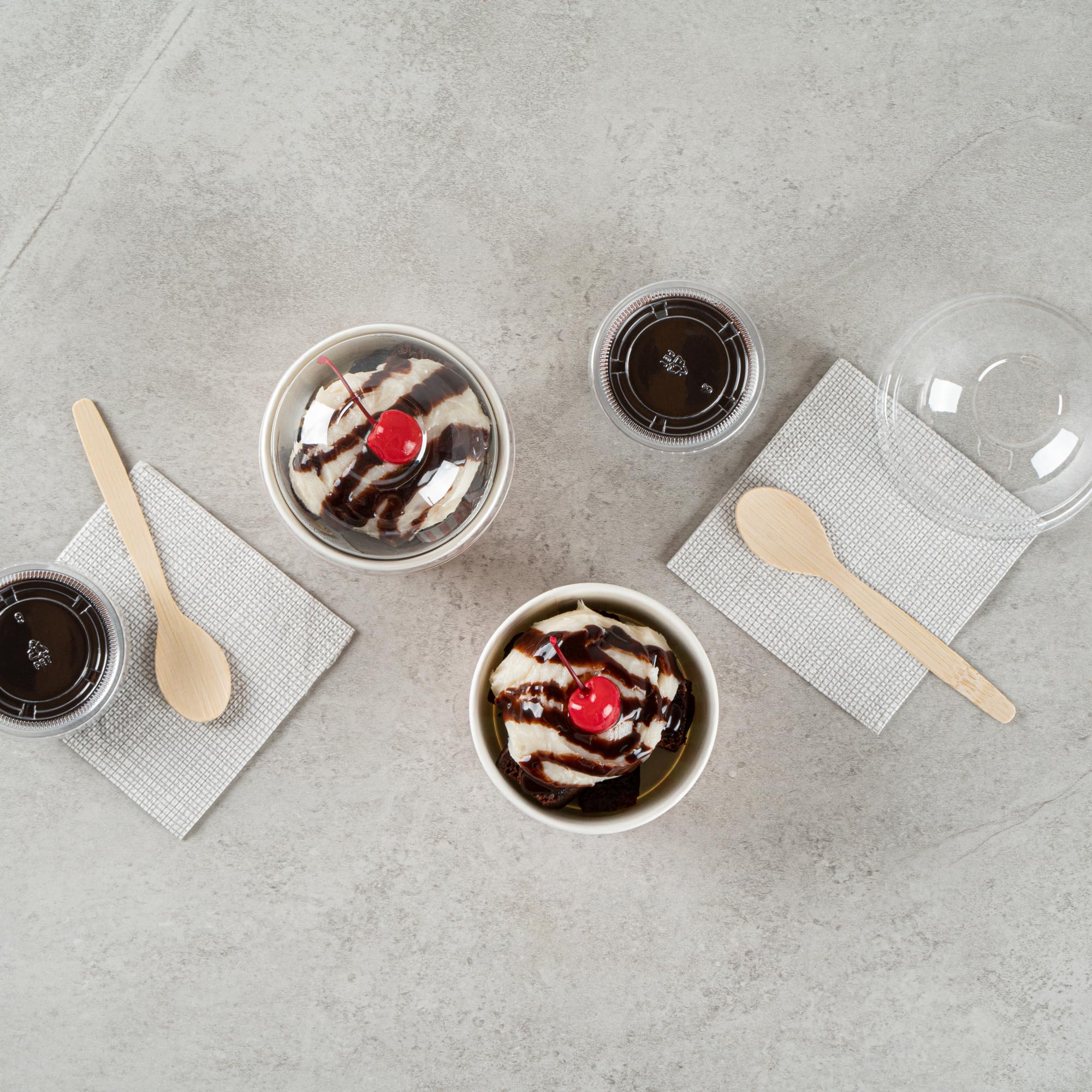 Coppetta 5-Ounce Dessert Cups, 50 Disposable Ice Cream Cups - Lids Sold Separately, Striped, Pink and White Paper FroYo Bowls, for Hot and Cold Foods, Perfect for Gelato Or Mousse - Restaurantware