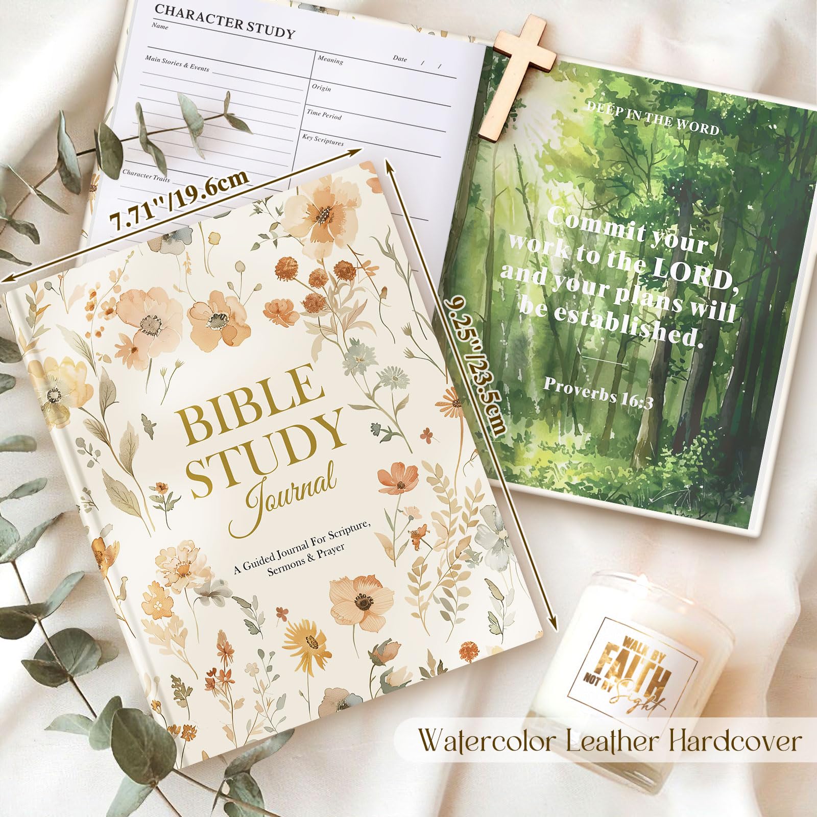 Lanpn Bible Study Journals for Women with Tabs & Highlighters, Daily Devotional Journaling Church Notes Taking, Leather Bible Prayer Guide Notebook Christian Religious Faith Based Gifts