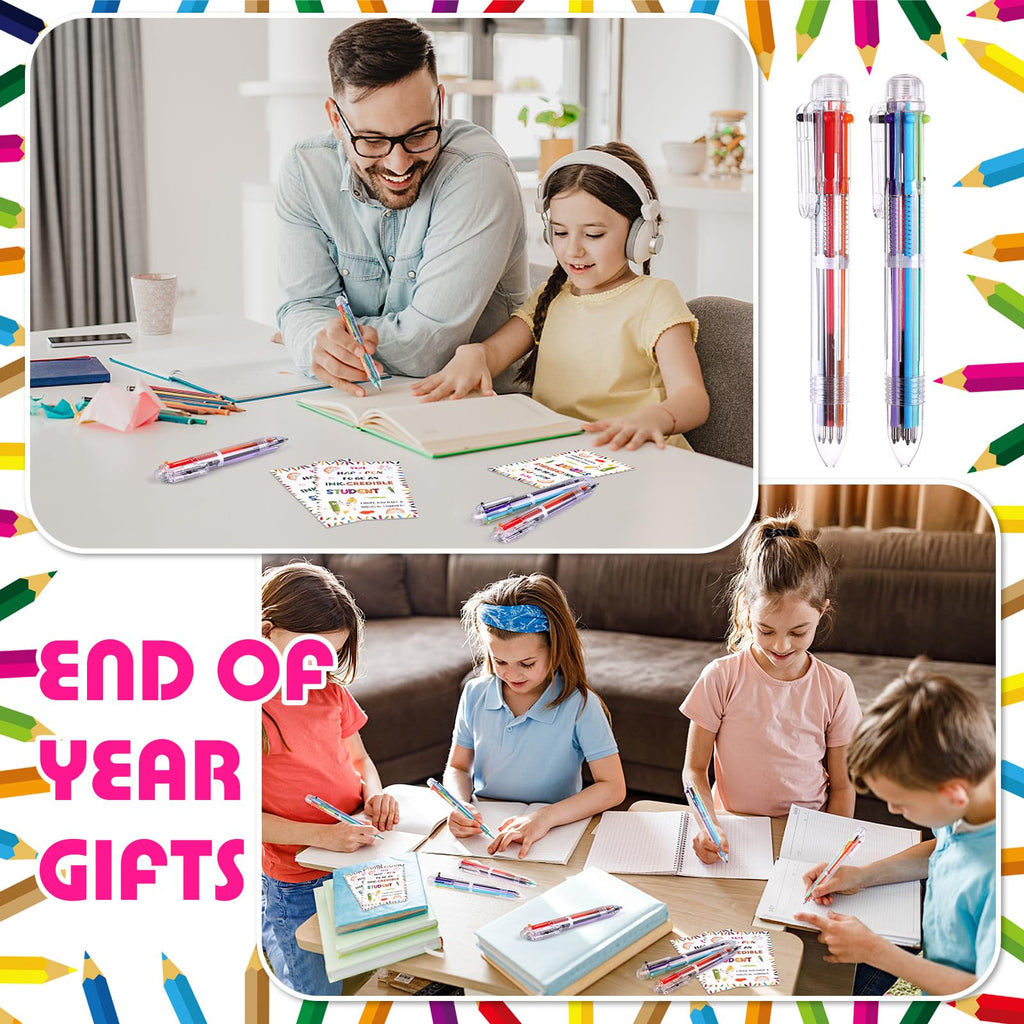 72 Pcs End of Year School Gifts 6 in 1 Multicolor Ballpoint Pen Cards from Teacher Include Multicolor Retractable Ballpoint Pens Greeting Cards for Home Office learners Graduation Party Supplies