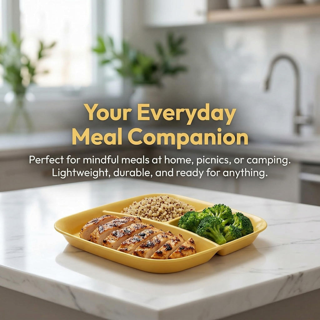 Nicunom 8 Pack Unbreakable Divided Plates, 10 Inch Portion Control Plates, Reusable 3-Compartment Dinner Plate for for Healthy Eating & Bariatric Diet, Microwave and Dishwasher Safe