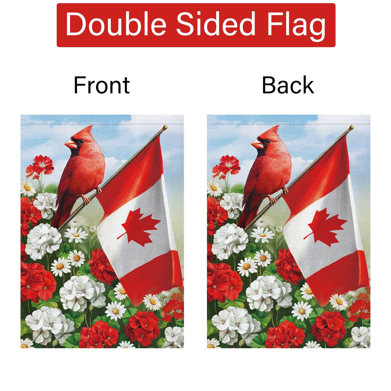 Louise Maelys Canada Day Garden Flag 28x40 Double Sided, Burlap Small Patriotic Geranium Daisy Floral Cardinal Welcome Canadian Outside Outdoor Yard Porch Lawn Decor (Only Flag)