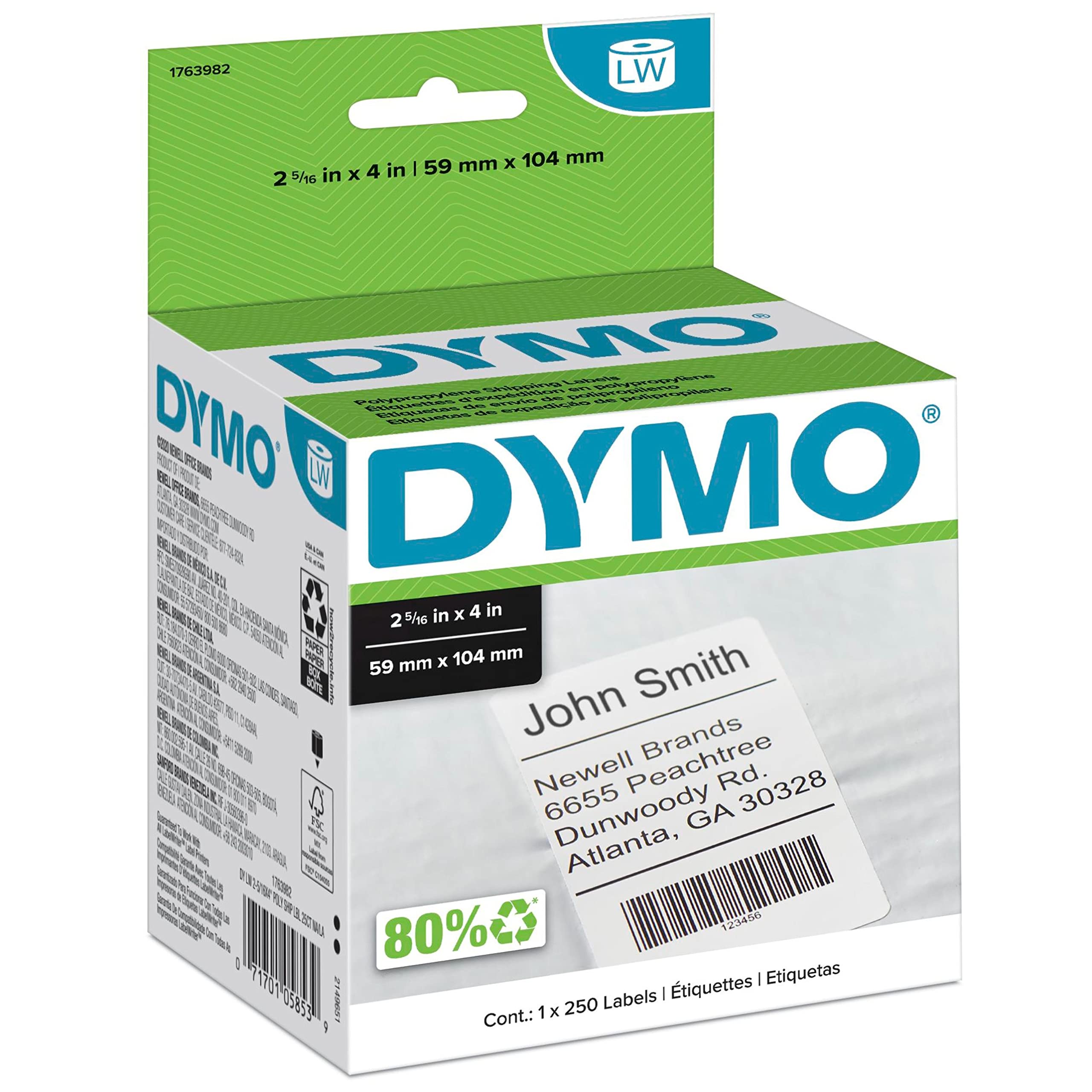 DYMO LW Shipping Labels for LabelWriter Label Printers, 2-5/16" x 4", Roll of 250