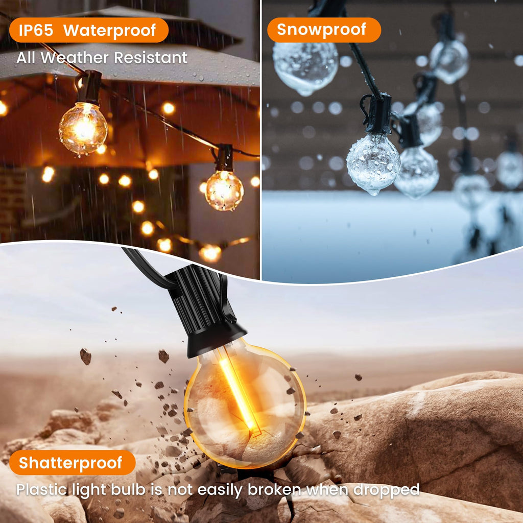 OHLUX Outdoor String Lights, 27FT G40 Globe LED Patio Lights with 13 Dimmable Plastic Bulbs 1 Spare, 2200K Waterproof Connectable Hanging Lights for Backyard Porch Cafe Party Decor, E12 Socket Base
