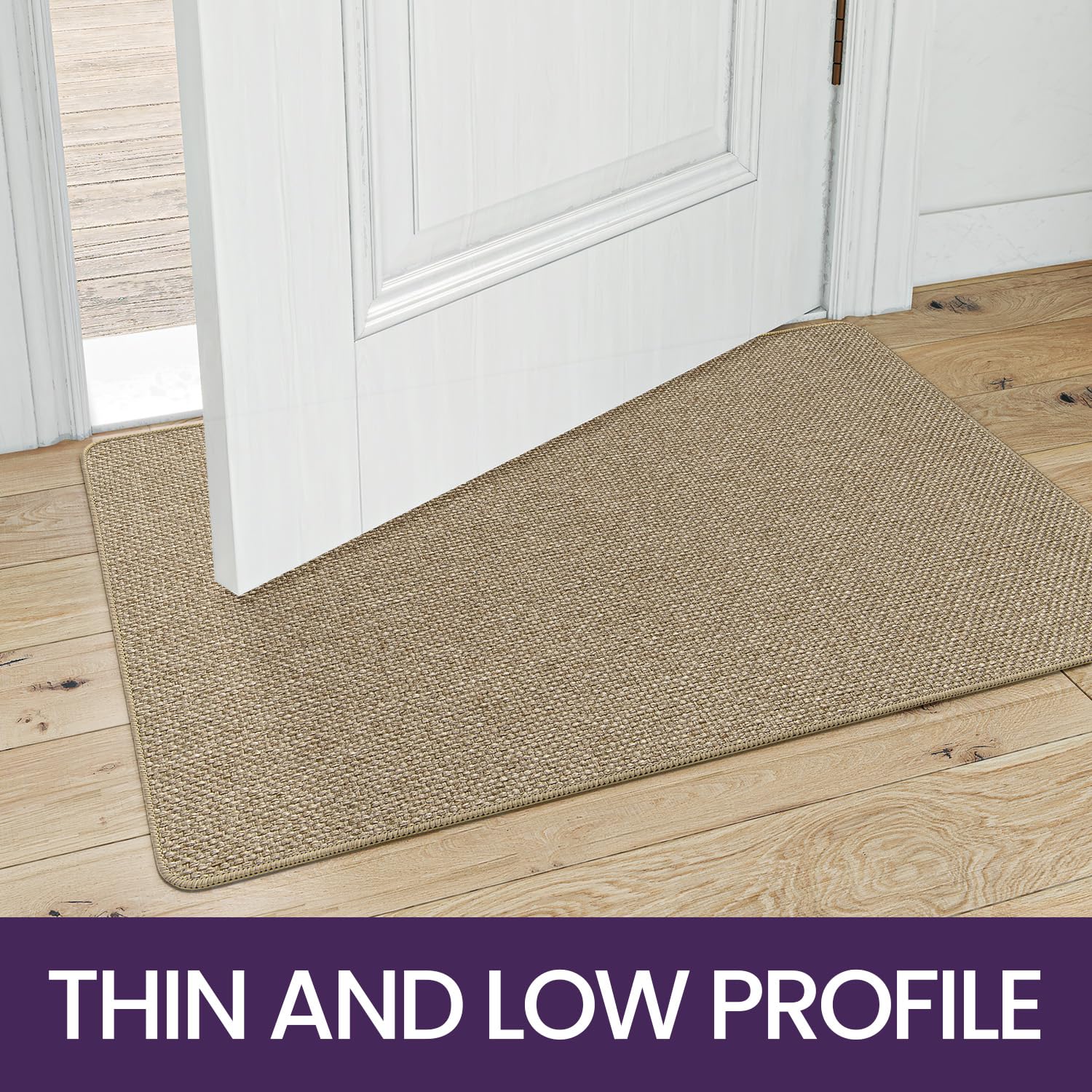 DEXI Door Mat Indoor Entrance, 17x29 Small Ultra Thin Front Entry Rug Floor Carpet, Washable Dirt Trapper Doormat with Non Slip Rubber Waterproof Back for Entryway, Beige