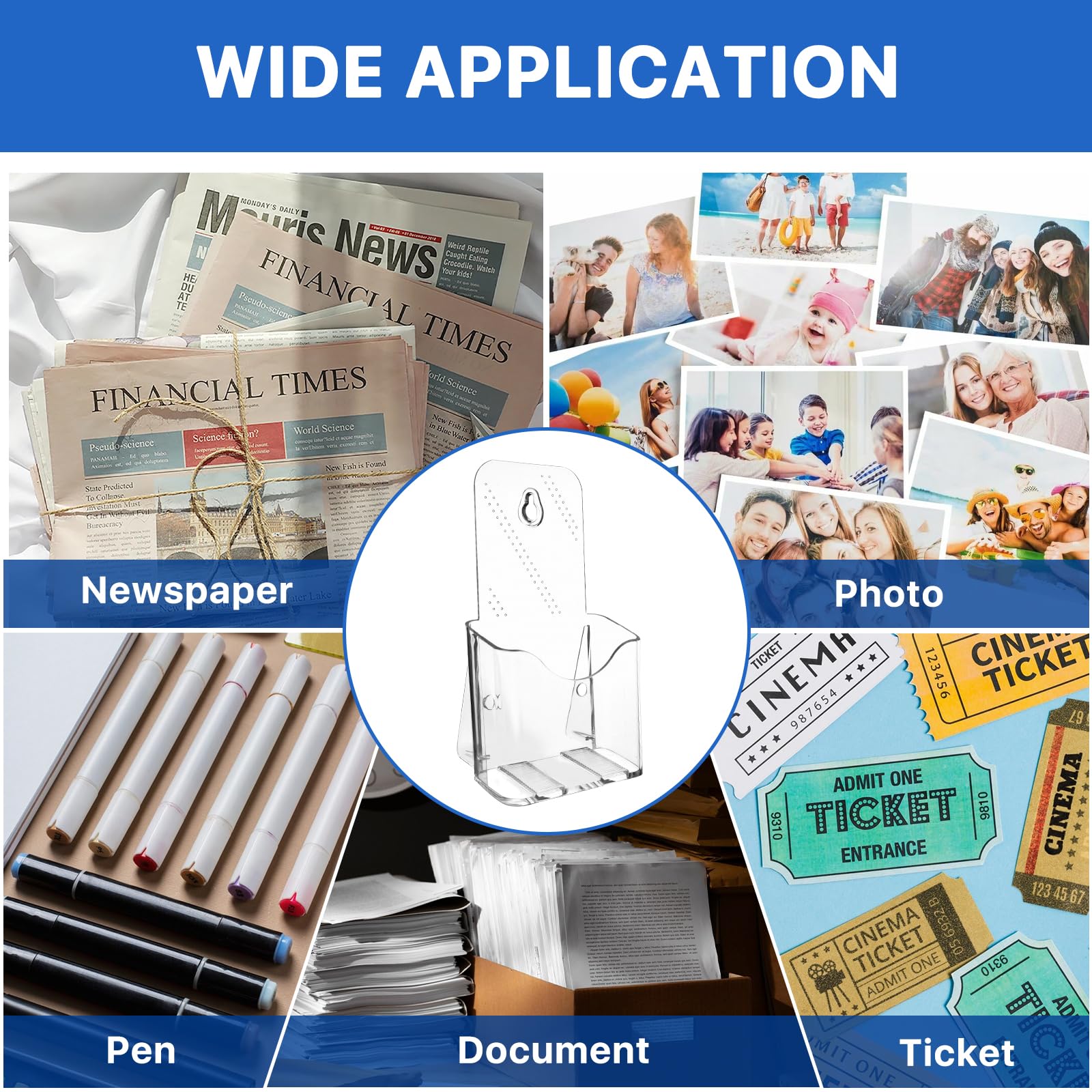 Worldity 10 Pcs Acrylic Brochure Holder, 4 x 8 Inch Pamphlet Holder Stand, Clear Literature Holder Wall Mount, Flyer Display Stand for Menu, Booklet, Brochure Tabletop Display for Office